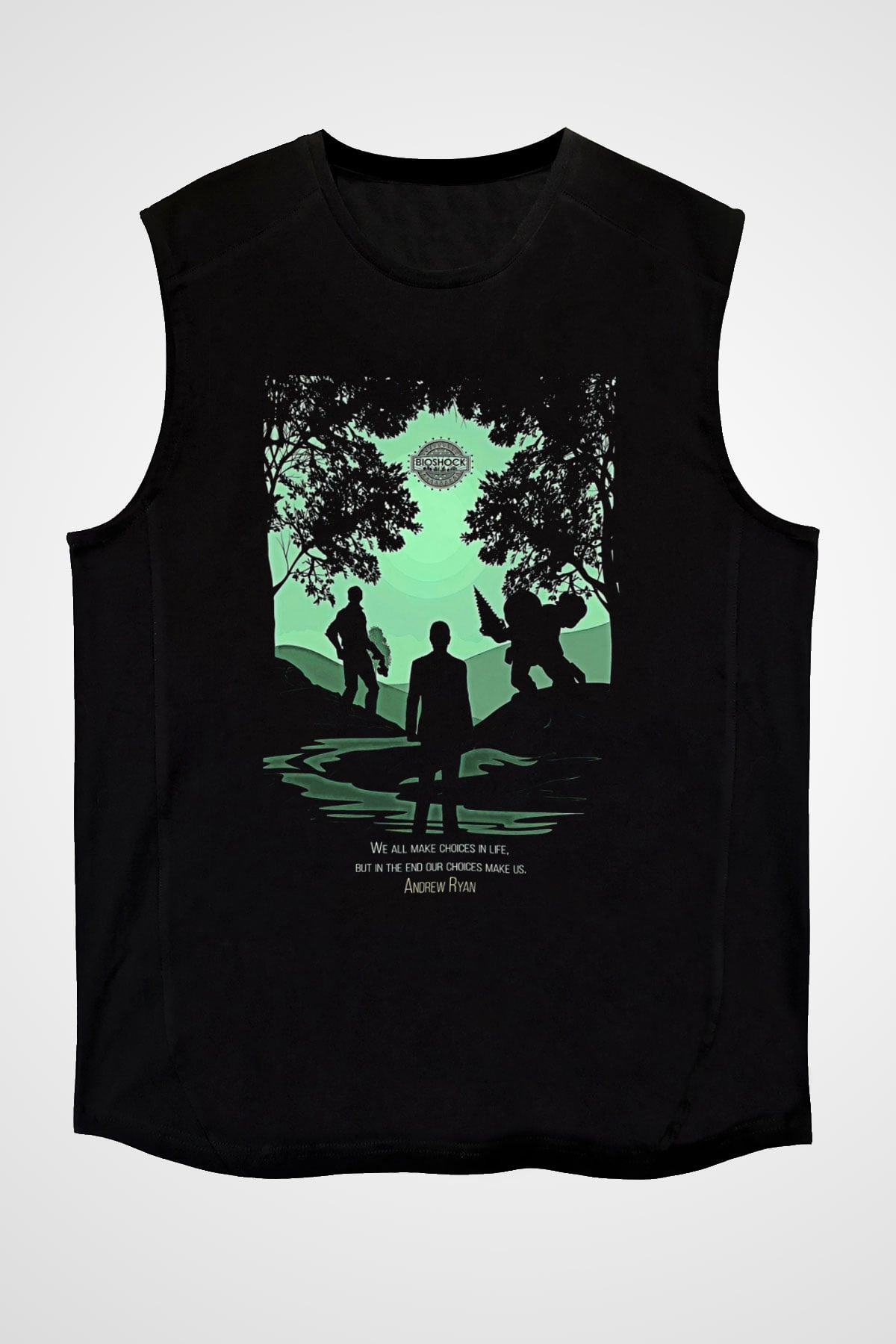 Bioshock James Baskılı Unisex Siyah Kolsuz Tişört - Tshirt