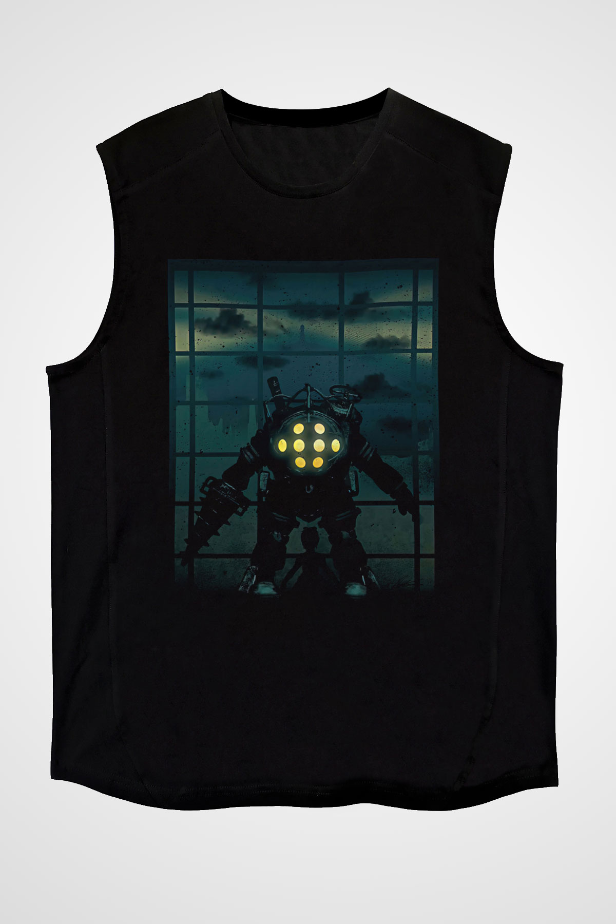 Bioshock James Baskılı Unisex Siyah Kolsuz Tişört - Tshirt