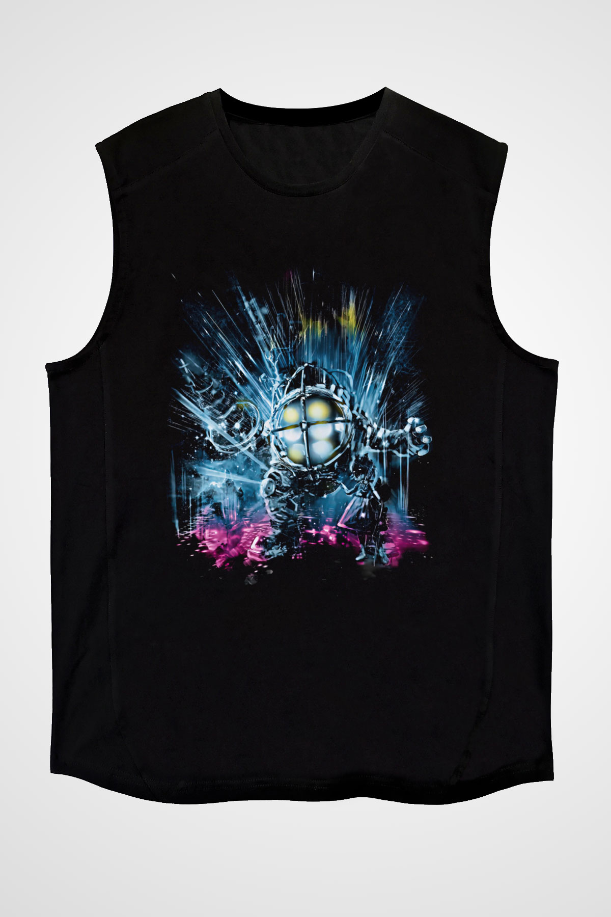 Bioshock James Baskılı Unisex Siyah Kolsuz Tişört - Tshirt