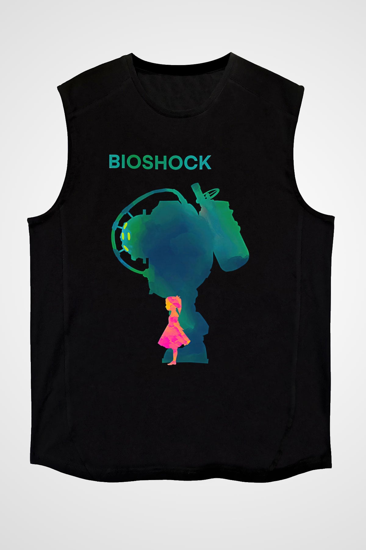 Bioshock James Baskılı Unisex Siyah Kolsuz Tişört - Tshirt