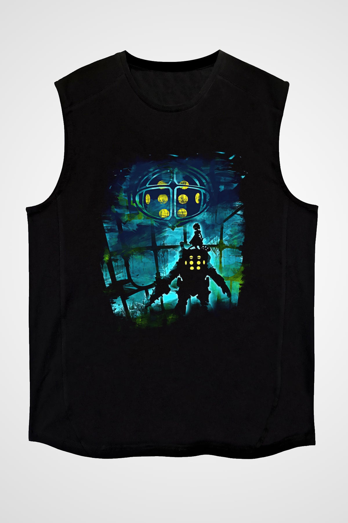 Bioshock James Baskılı Unisex Siyah Kolsuz Tişört - Tshirt
