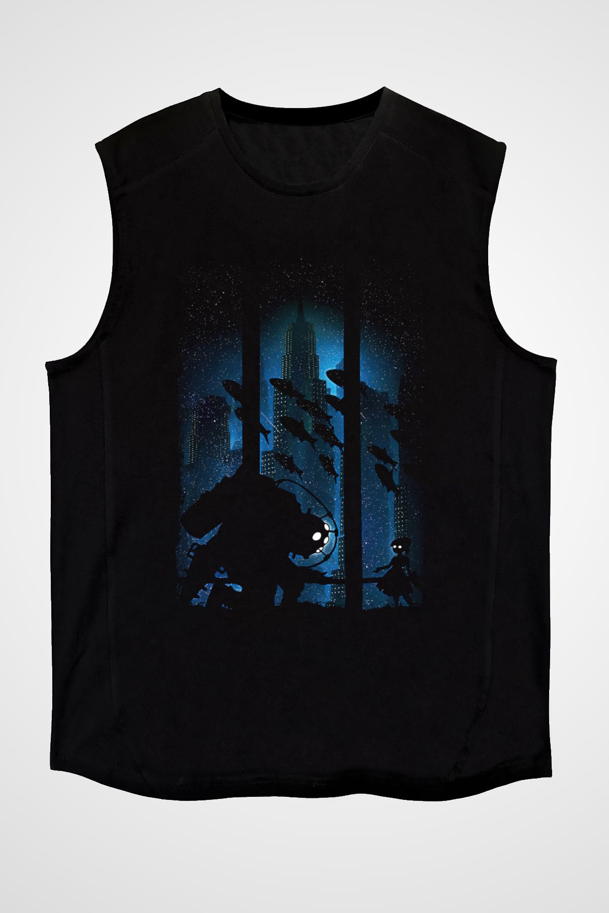 Bioshock James Baskılı Unisex Siyah Kolsuz Tişört - Tshirt