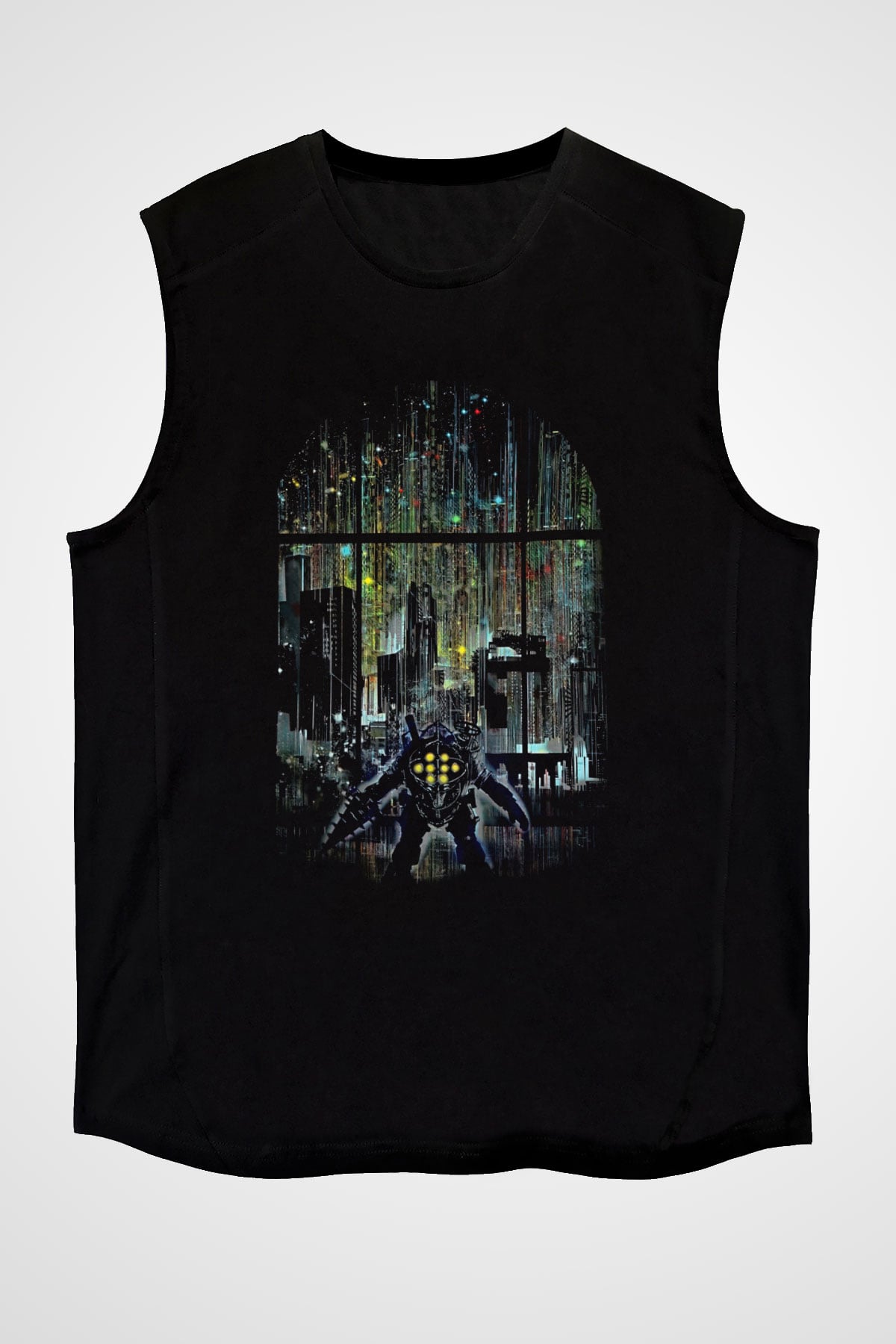 Bioshock James Baskılı Unisex Siyah Kolsuz Tişört - Tshirt