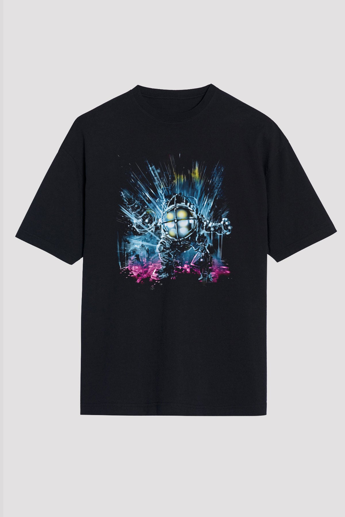 Bioshock James Baskılı Unisex Siyah Oversize Tişört - Tshirt