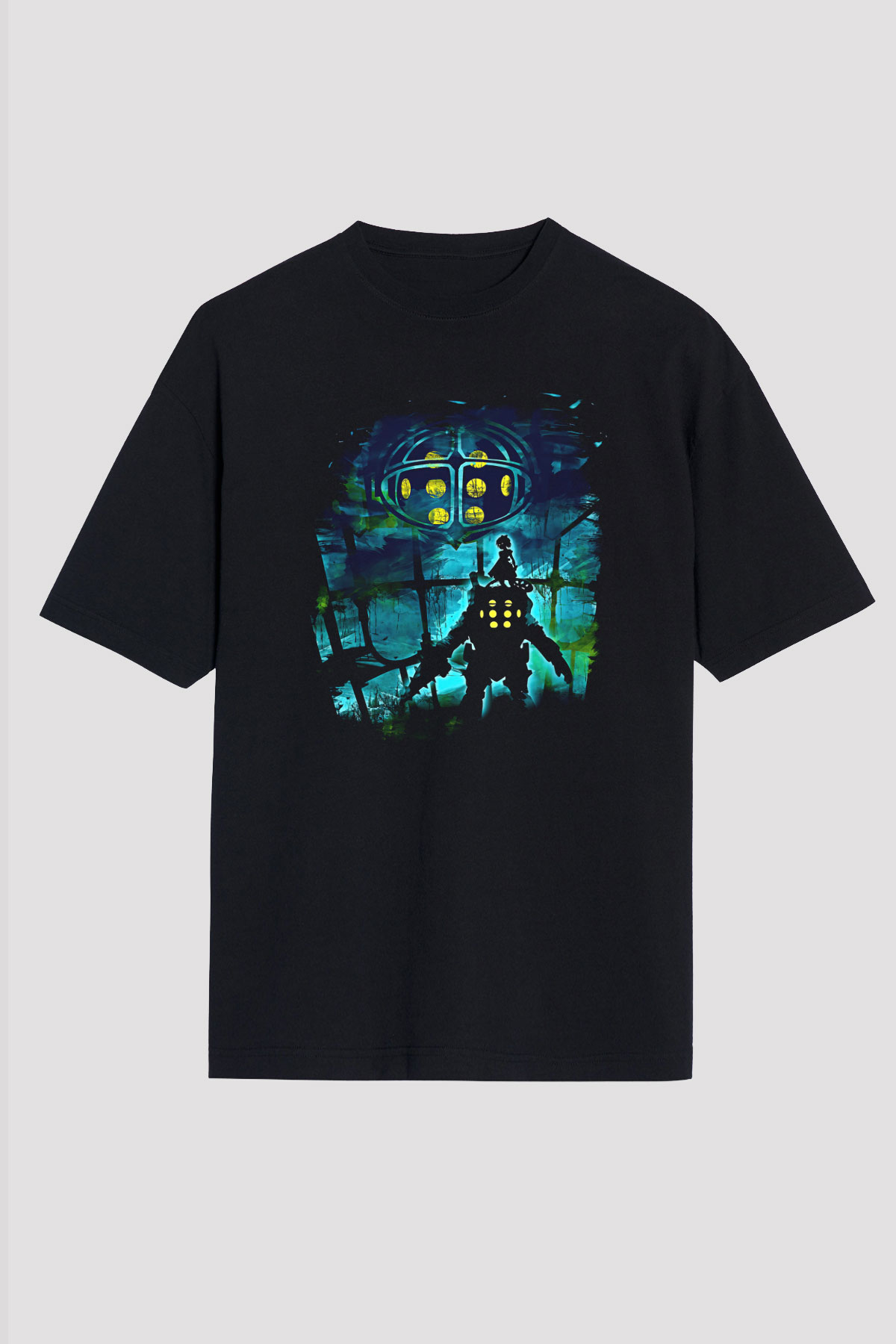 Bioshock James Baskılı Unisex Siyah Oversize Tişört - Tshirt