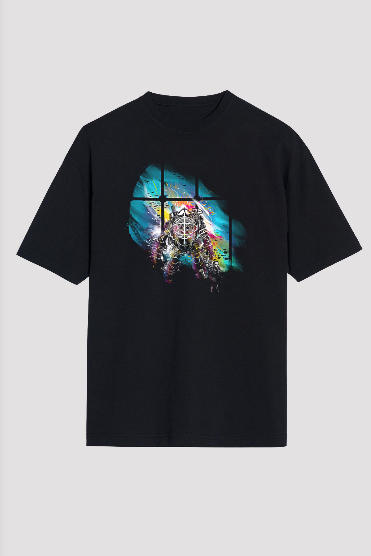 Bioshock James Baskılı Unisex Siyah Oversize Tişört - Tshirt