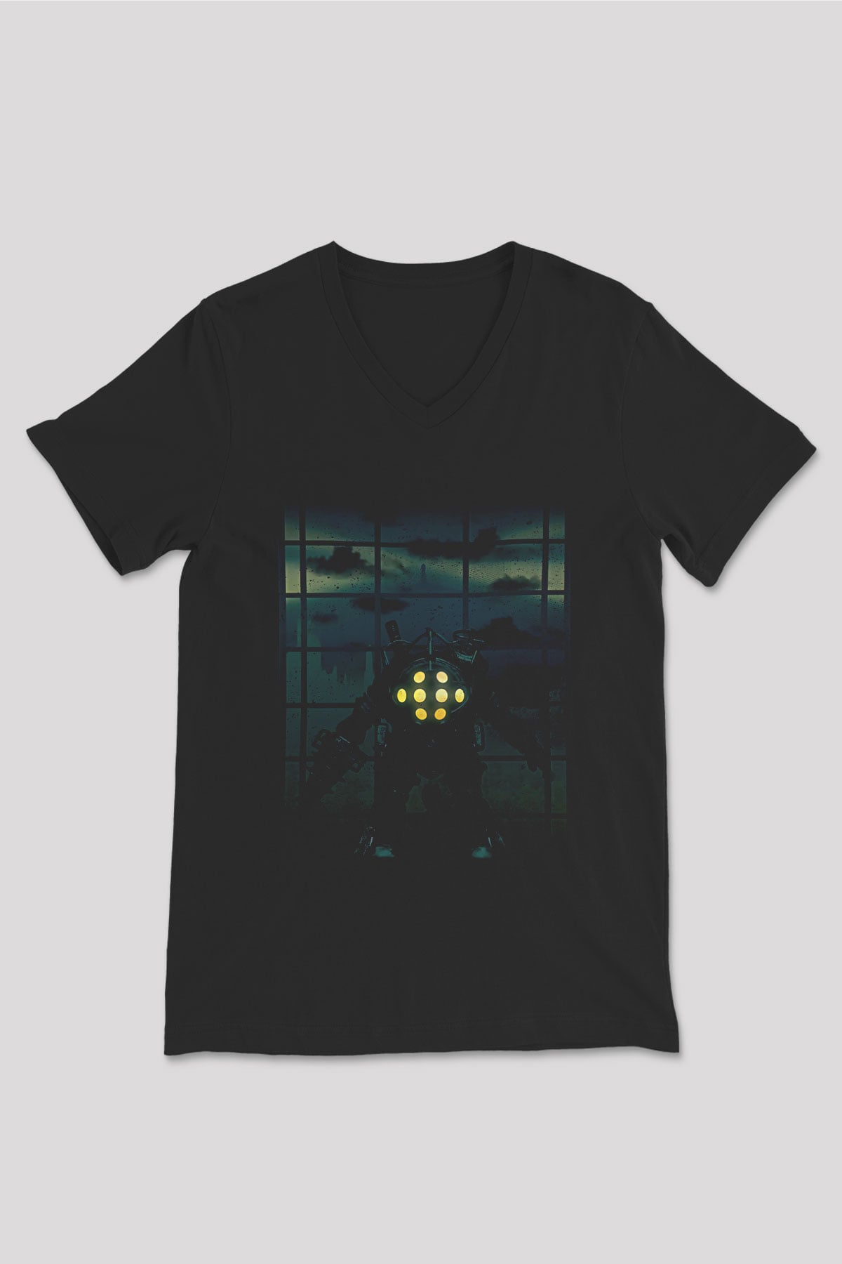 Bioshock James Baskılı Unisex Siyah V Yaka Tişört - Tshirt