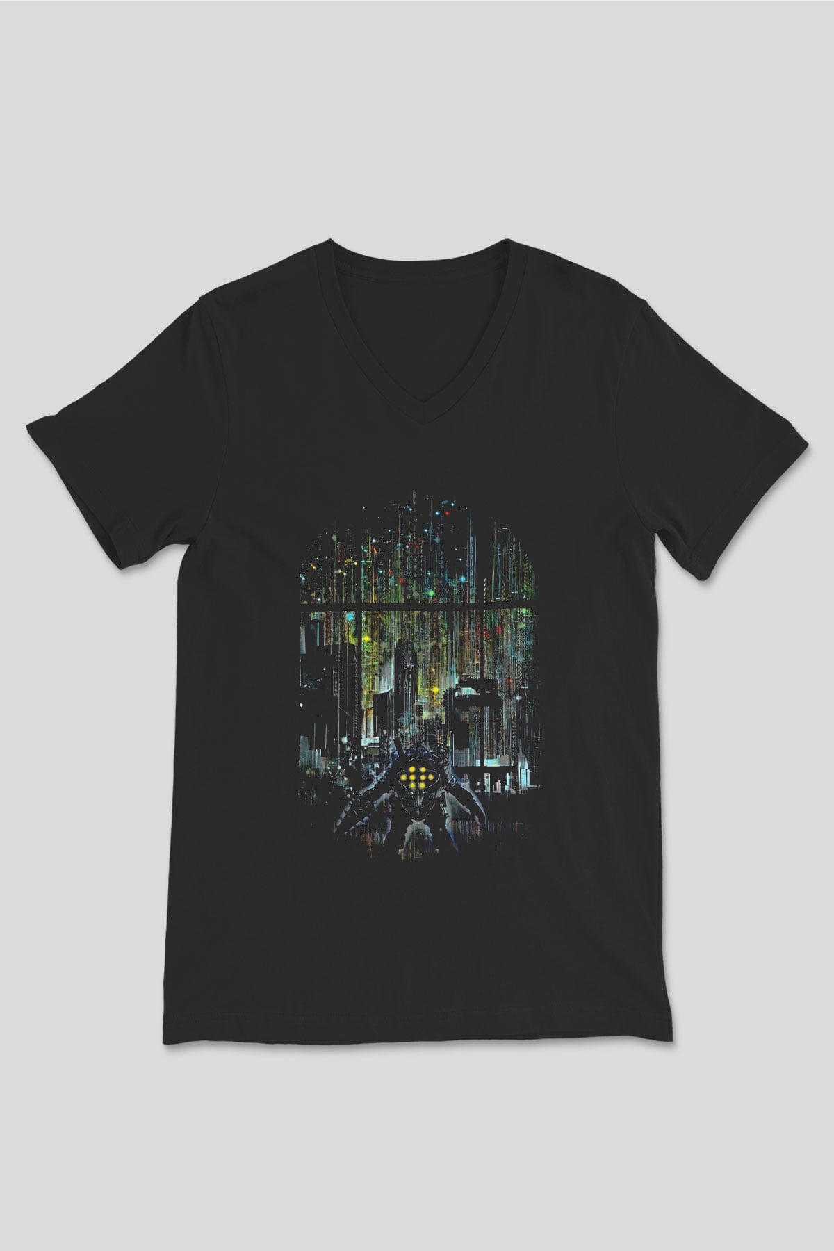 Bioshock James Baskılı Unisex Siyah V Yaka Tişört - Tshirt
