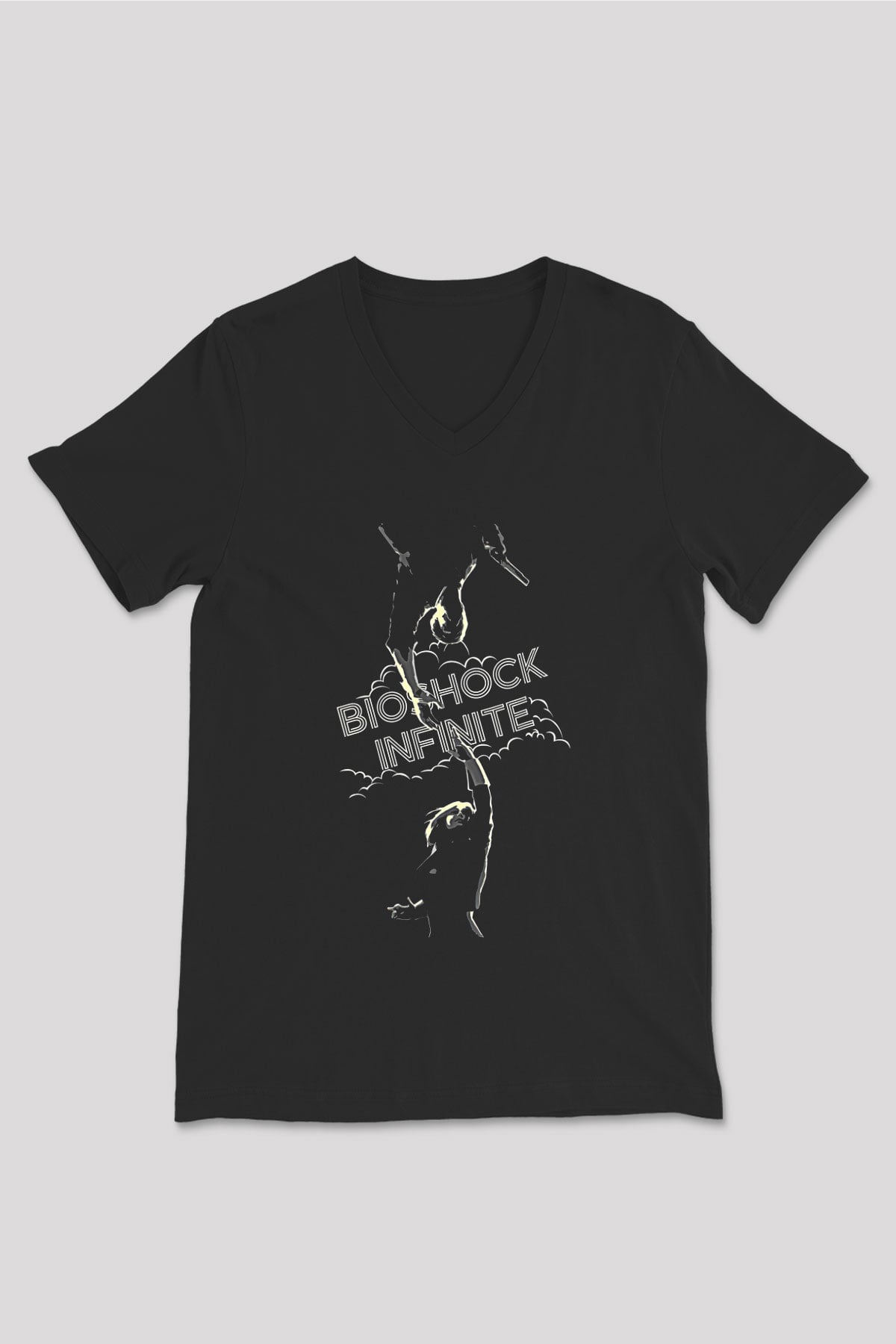 Bioshock James Baskılı Unisex Siyah V Yaka Tişört - Tshirt