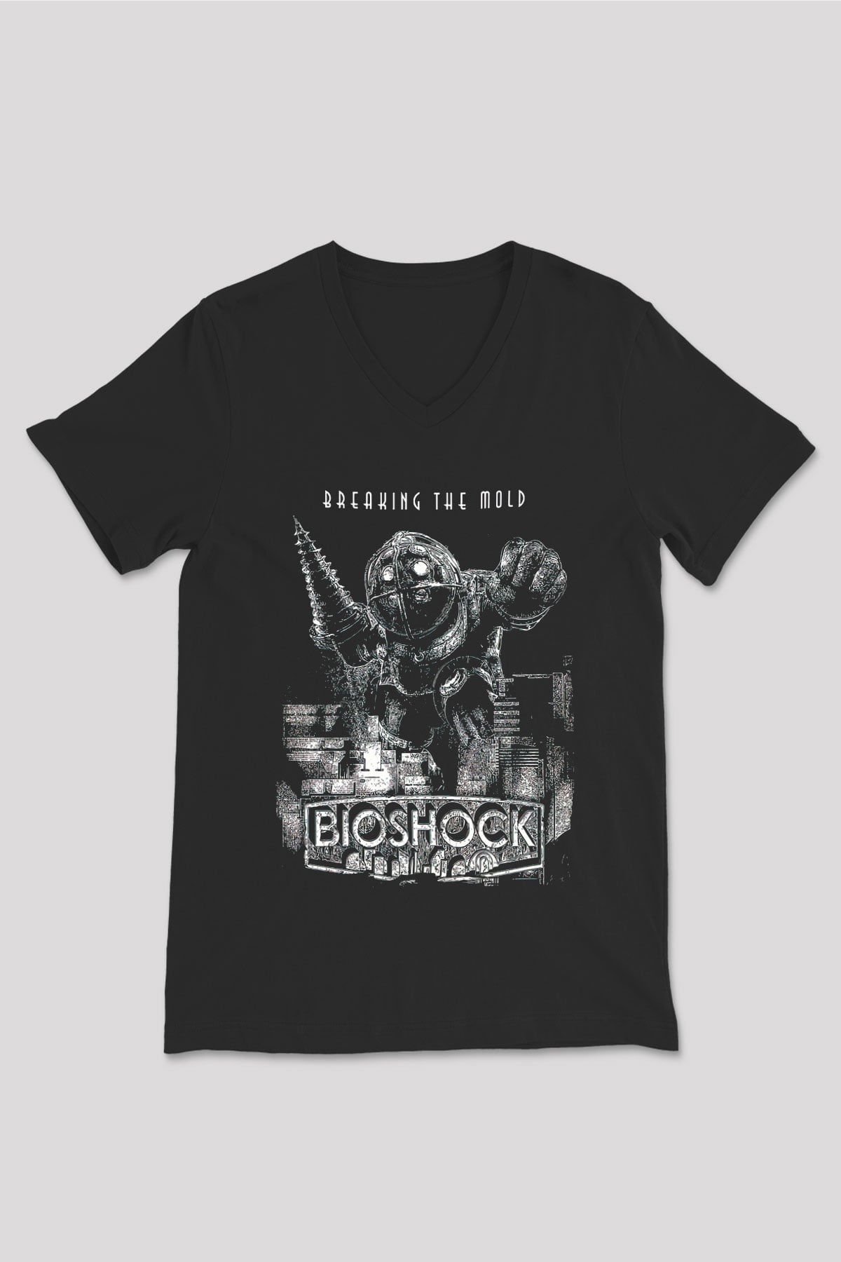 BioShock Siyah Unisex V Yaka Tişört