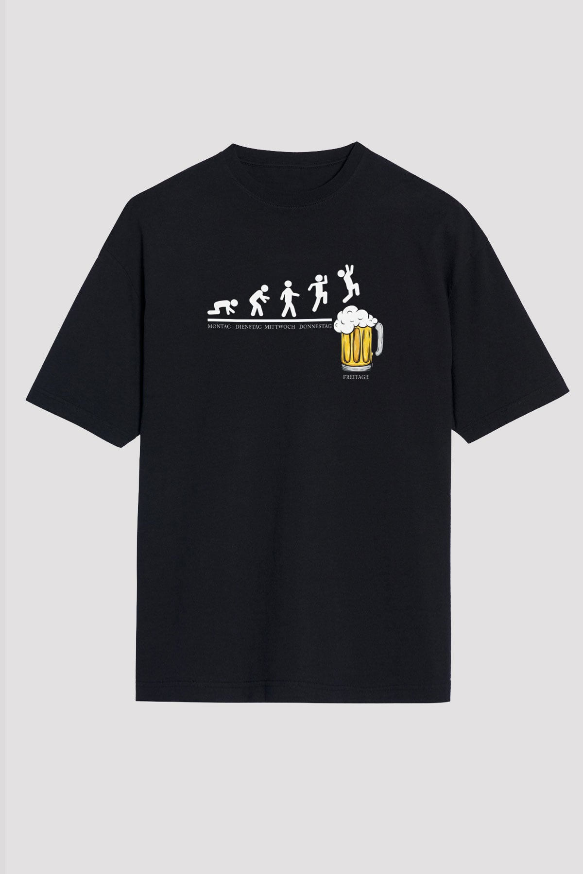 Bira Evrimi Baskılı Unisex Oversize Tişört - Tshirt