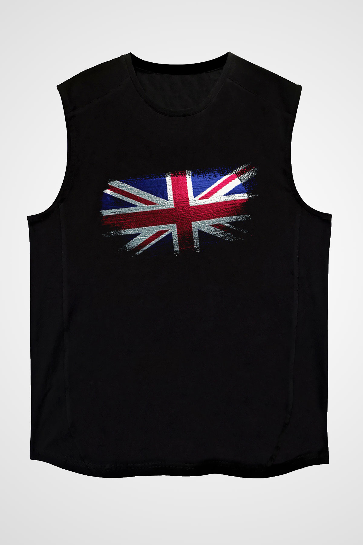 Birleşik Krallık - United Kingdom Bayrağı Baskılı Unisex Siyah Kolsuz Tişört