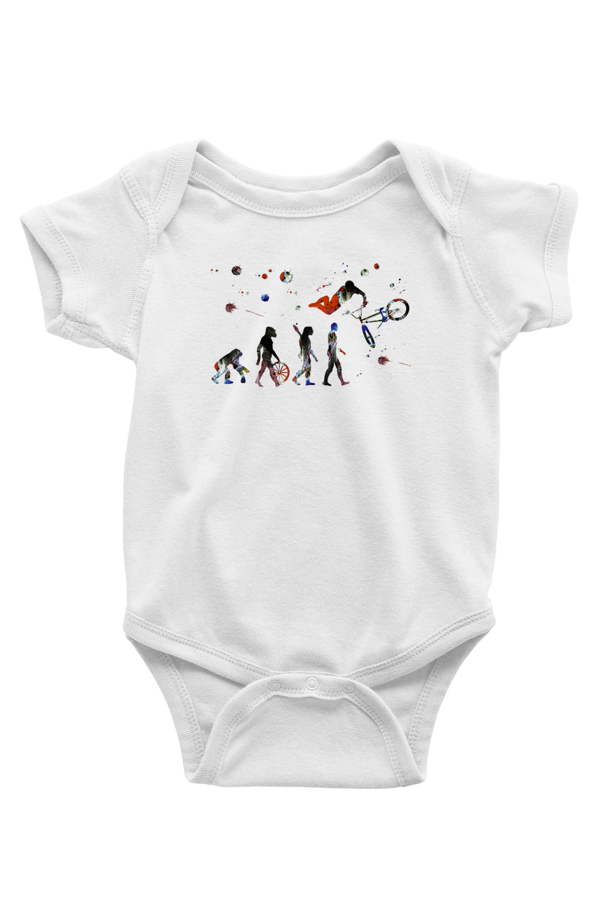 Bisiklet Baskılı Beyaz Unisex Bebek Body - Zıbın