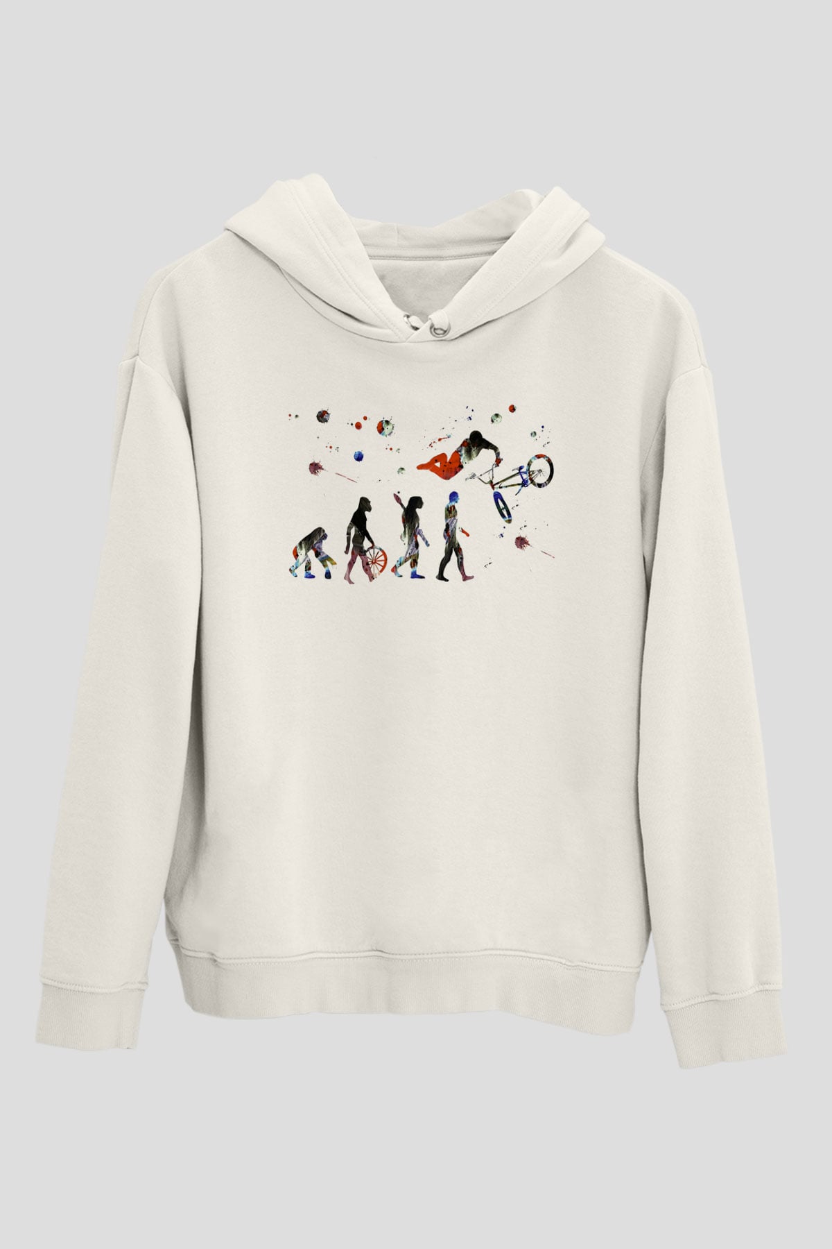 Bisiklet Beyaz Unisex Hoodie