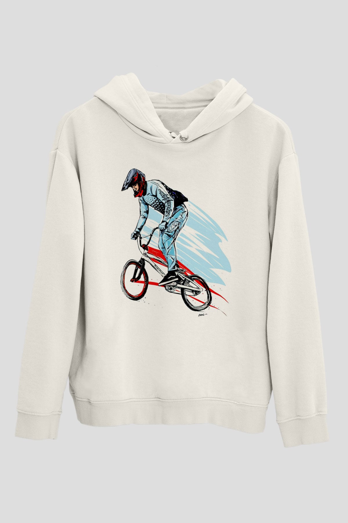 Bisiklet Beyaz Unisex Kapüşonlu Sweatshirt