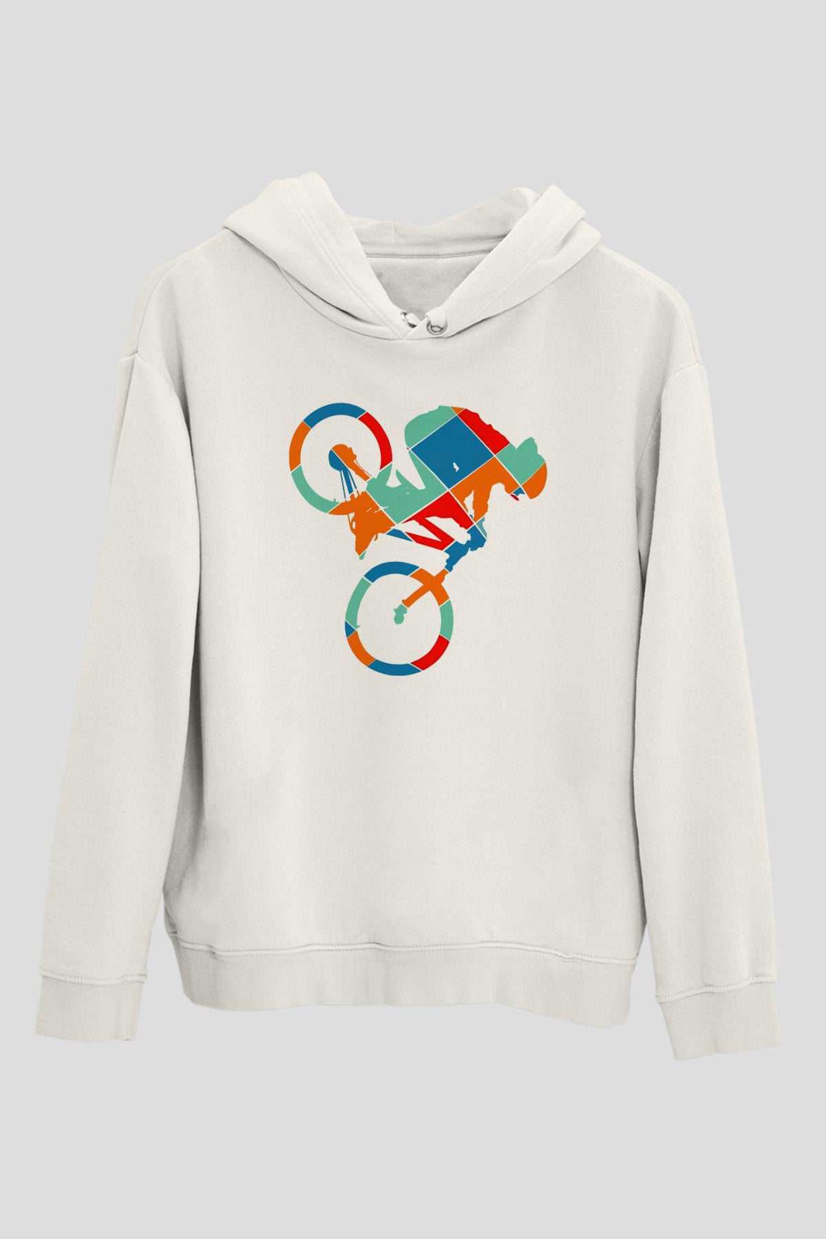 Bisiklet Beyaz Unisex Kapüşonlu Sweatshirt