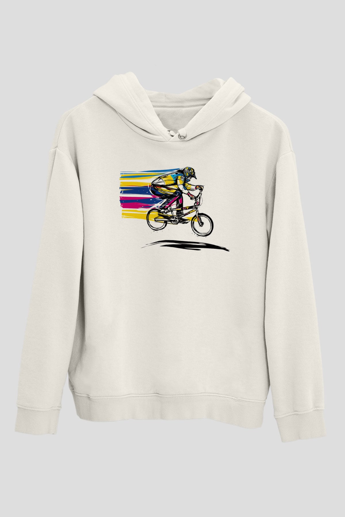Bisiklet Beyaz Unisex Kapüşonlu Sweatshirt
