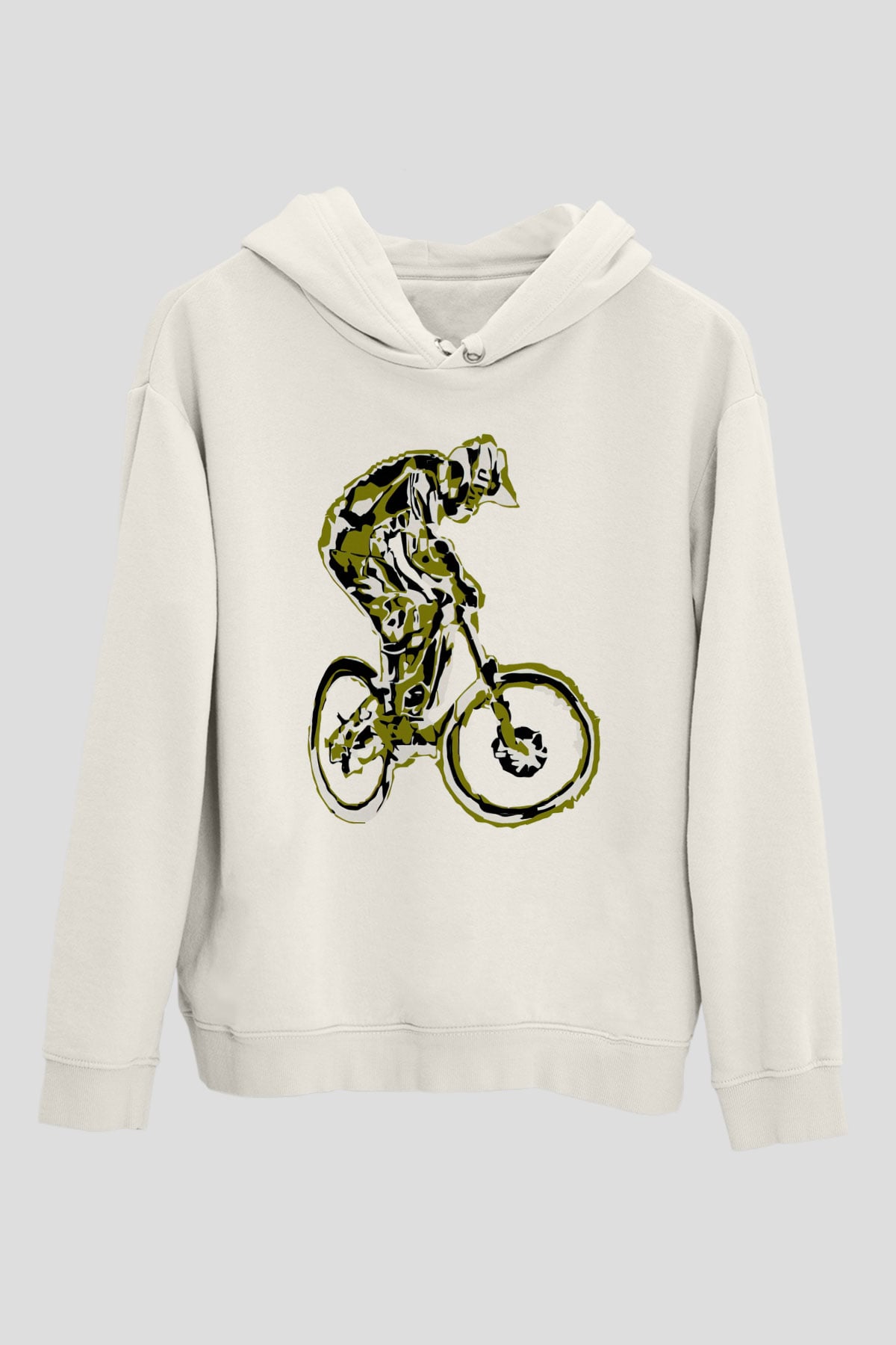 Bisiklet Beyaz Unisex Kapüşonlu Sweatshirt