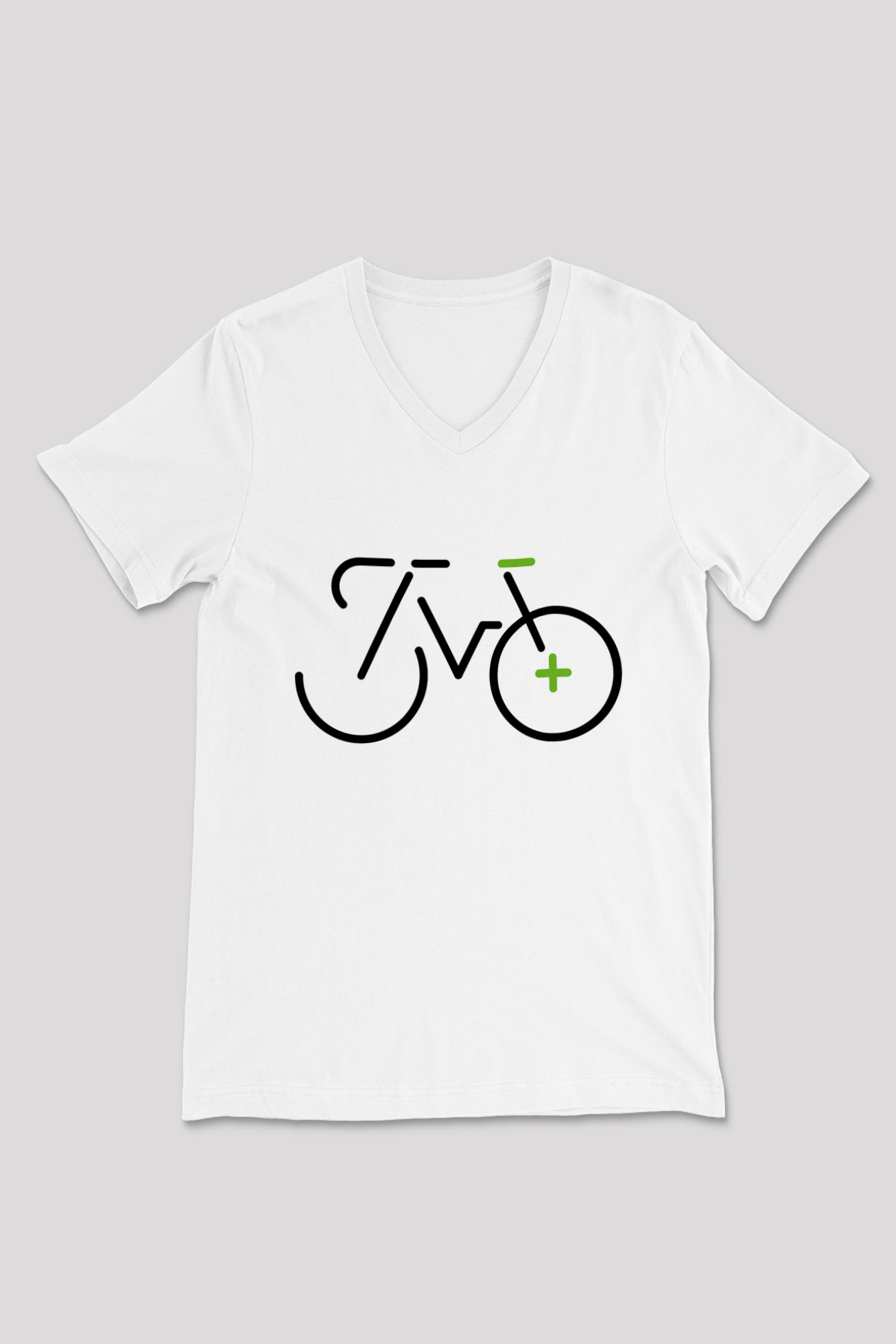 Bisiklet Beyaz Unisex V Yaka Tişört T-Shirt