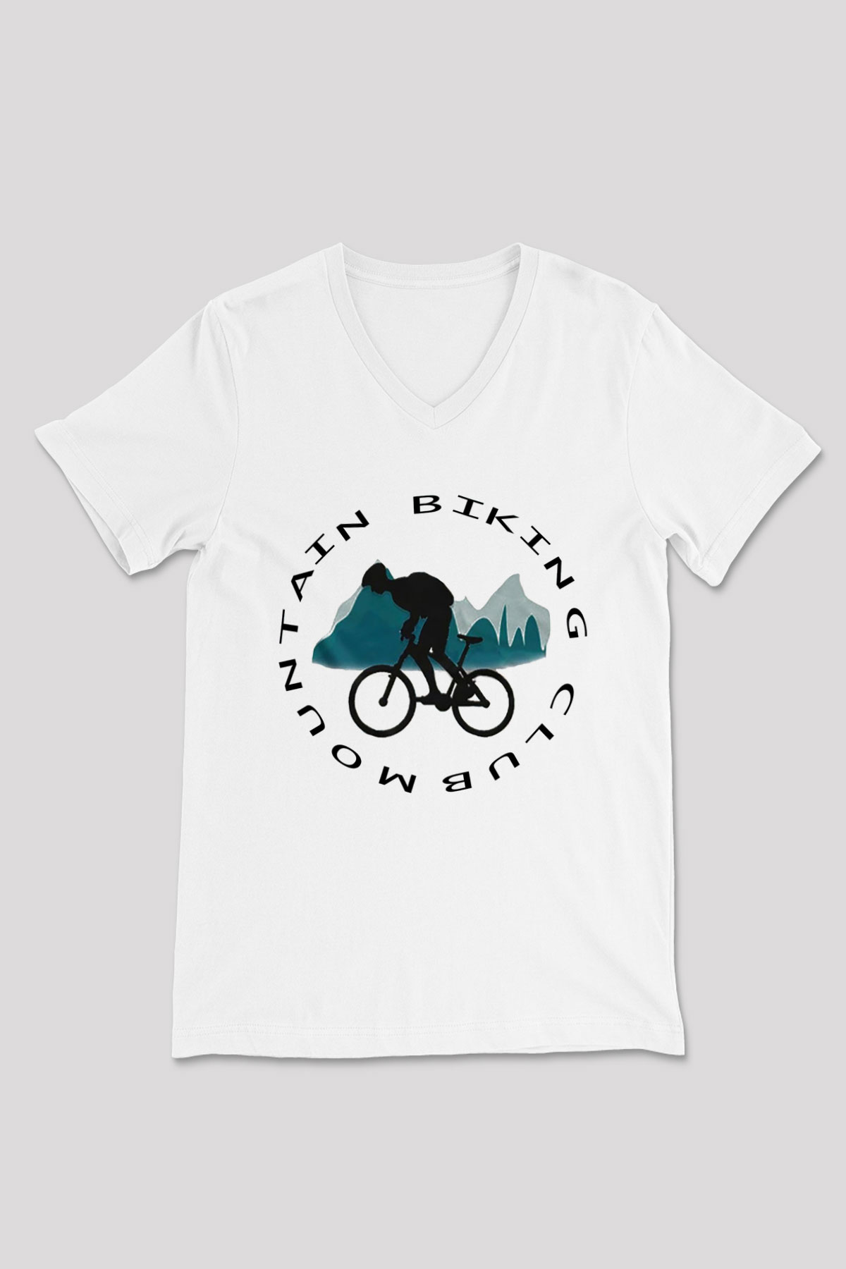 Bisiklet Beyaz Unisex V Yaka Tişört T-Shirt