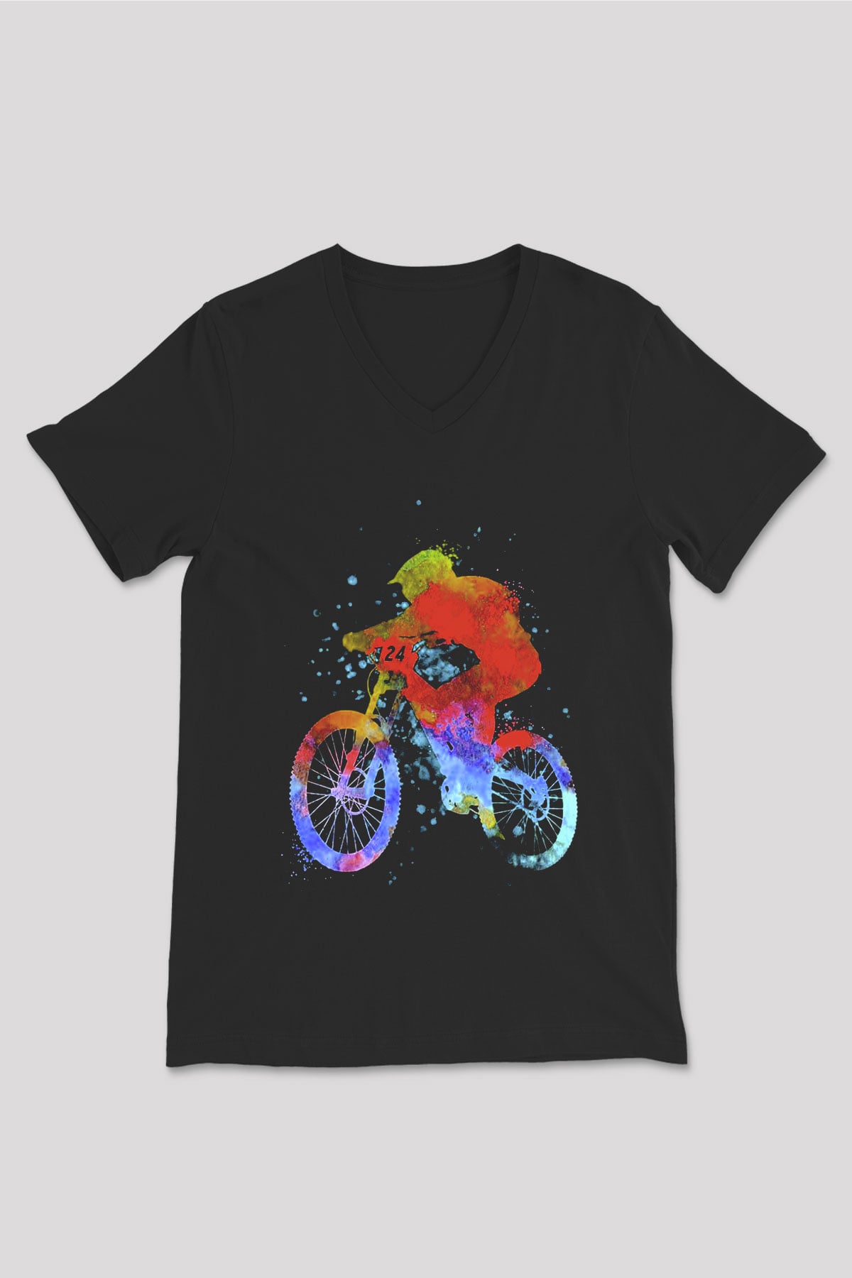 Bisiklet Siyah Unisex V Yaka Tişört T-Shirt