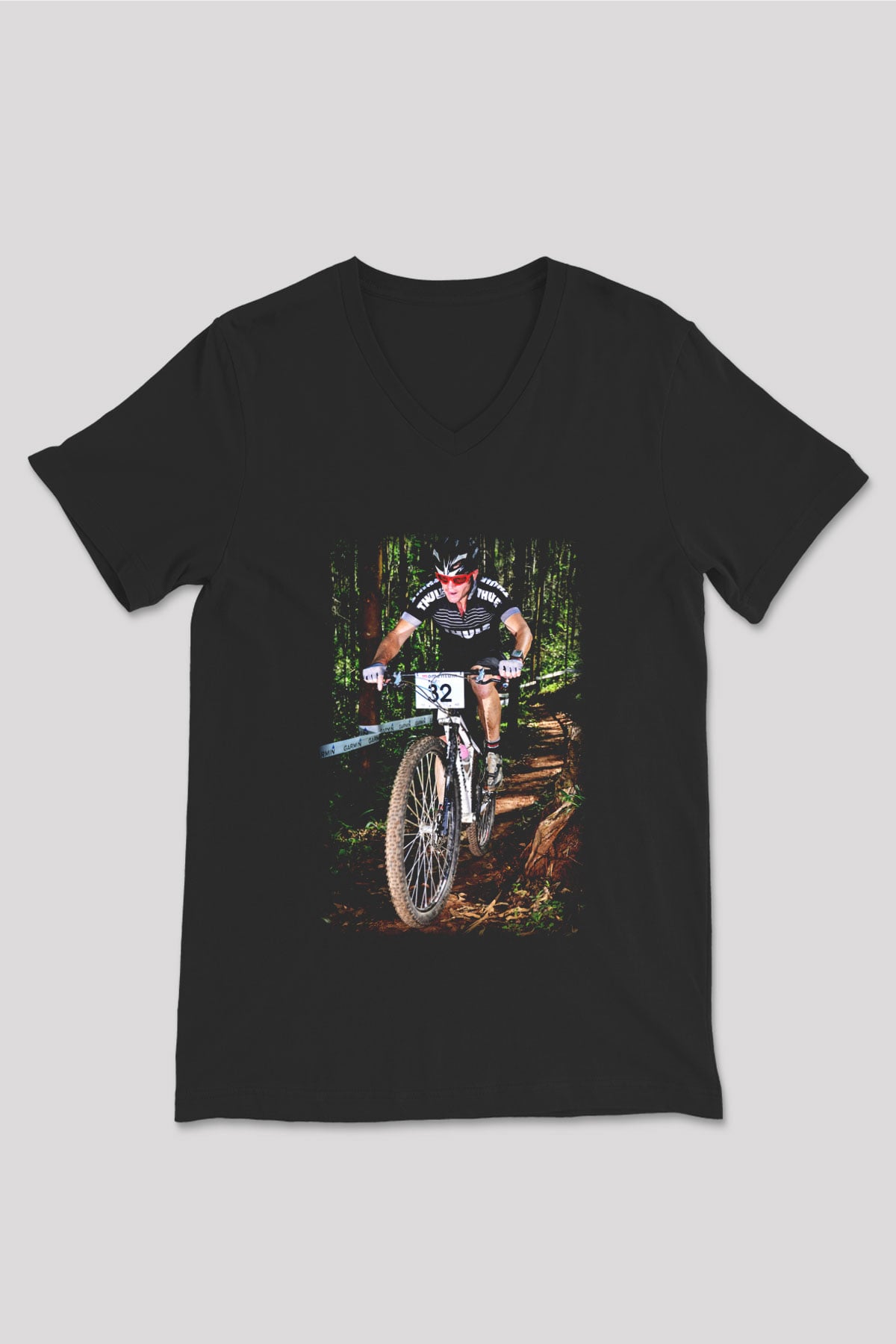 Bisiklet Siyah Unisex V Yaka Tişört T-Shirt