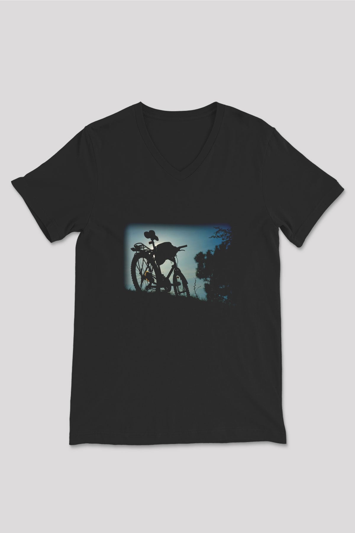 Bisiklet Siyah Unisex V Yaka Tişört T-Shirt