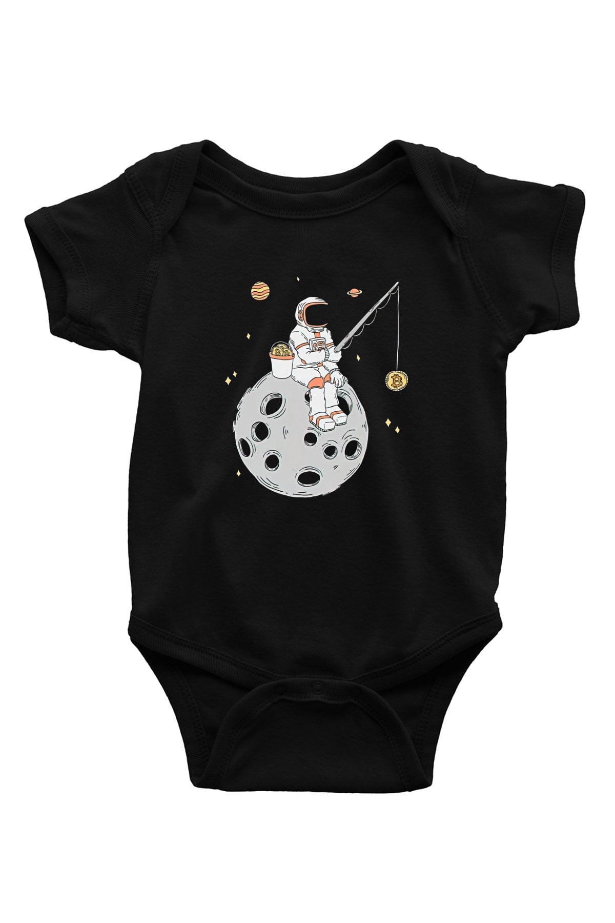Bitcoin Baskılı Unisex Siyah Bebek Body - Zıbın