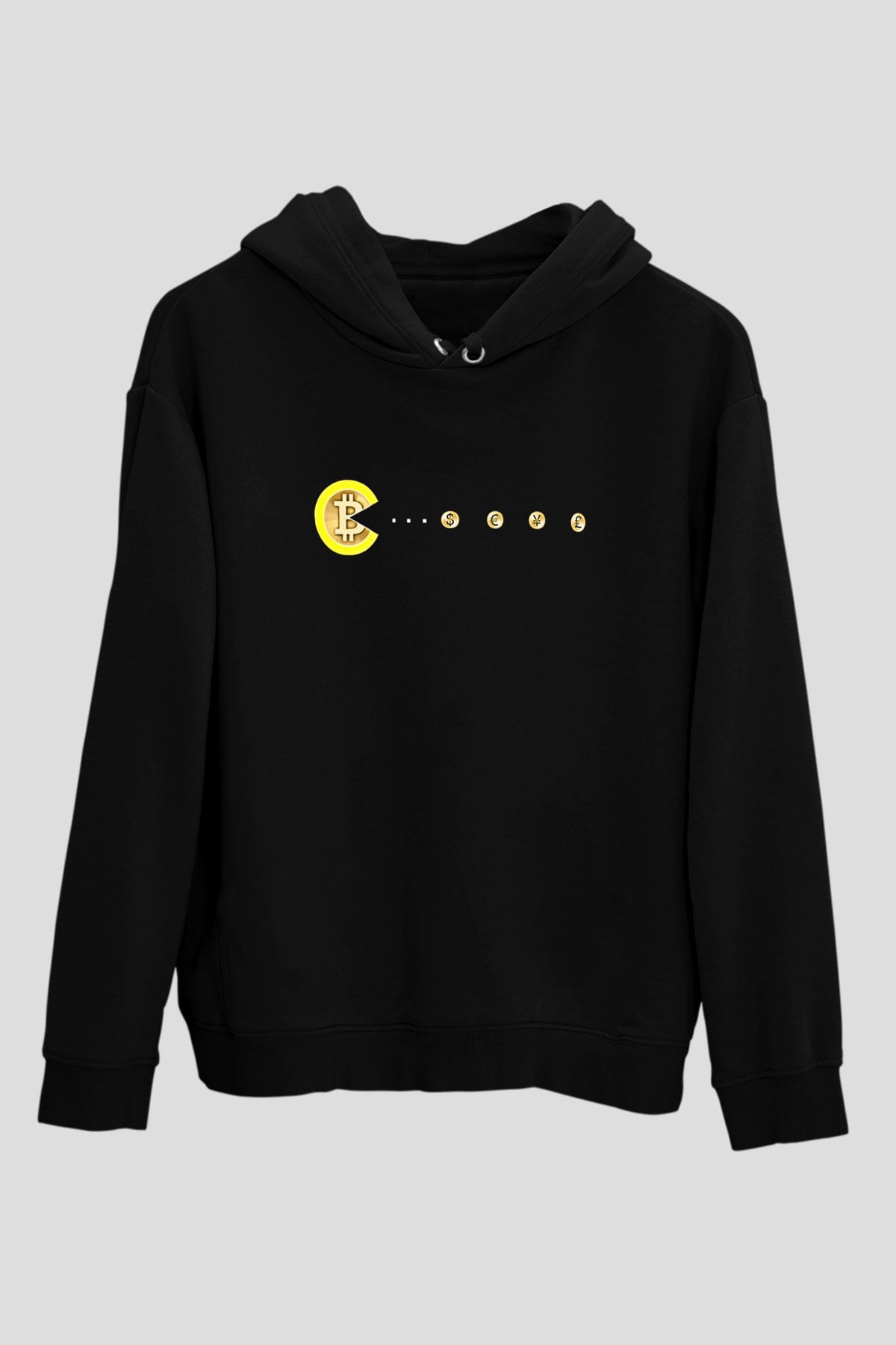 Bitcoin Baskılı Unisex Siyah Hoodie