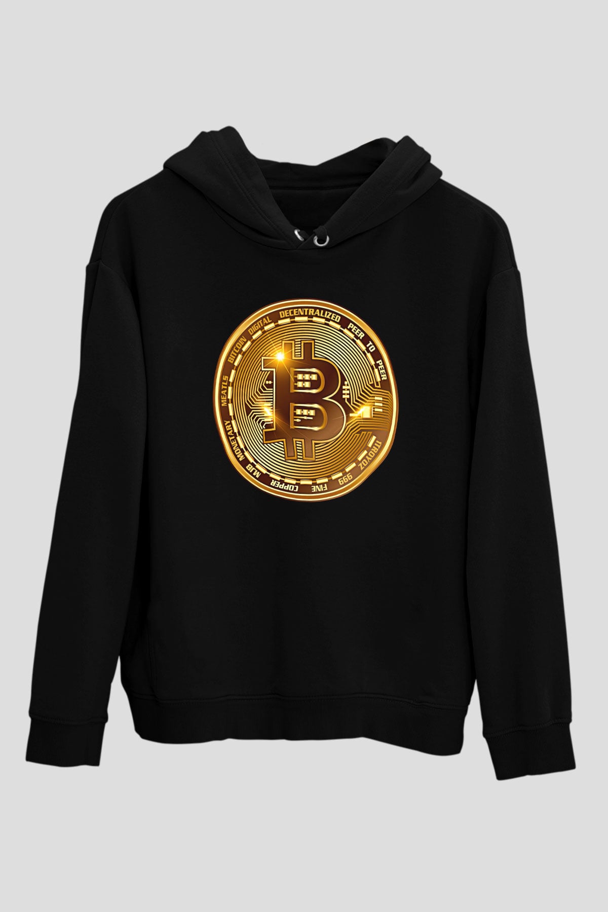 Bitcoin Baskılı Unisex Siyah Hoodie
