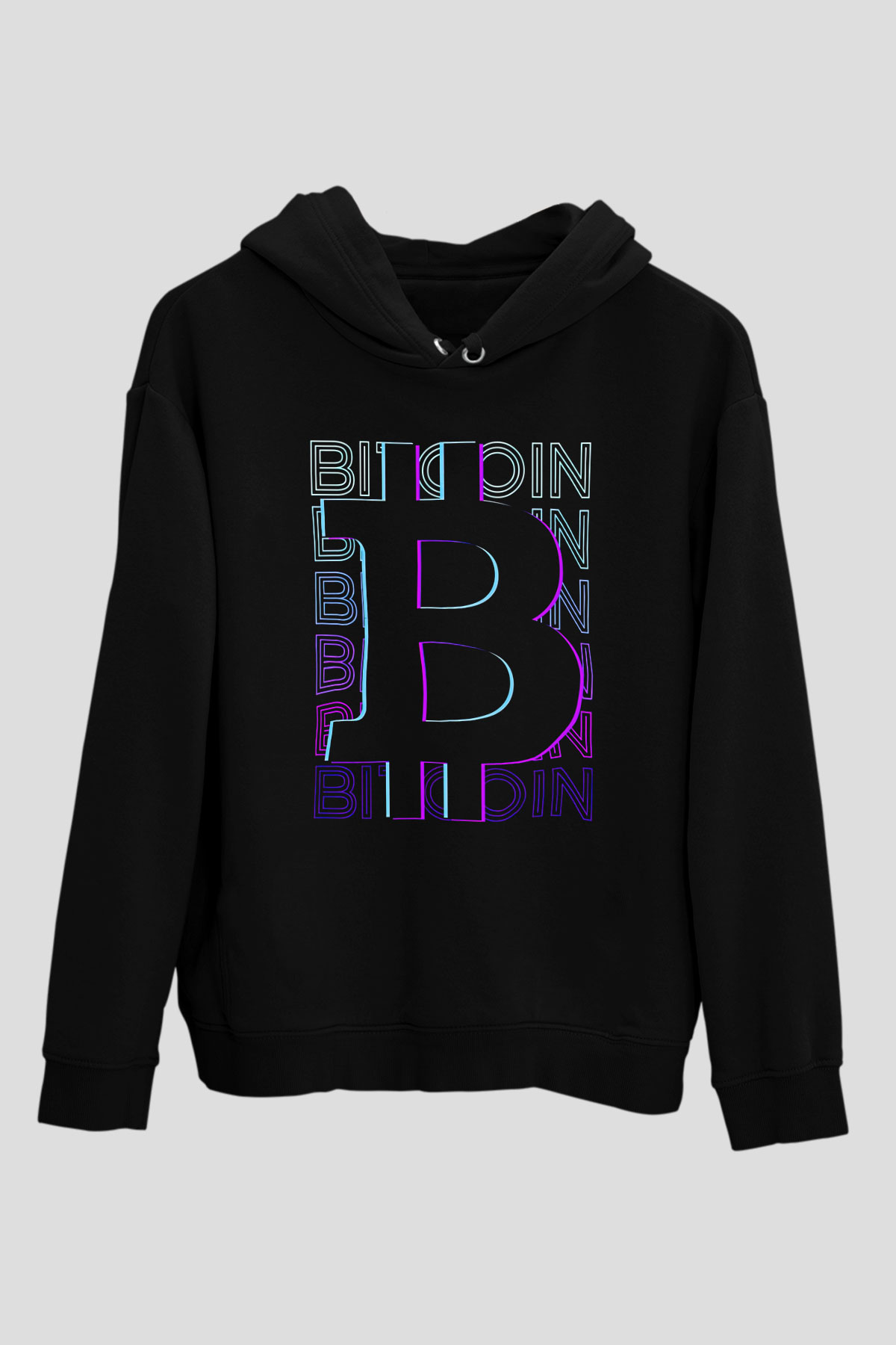 Bitcoin Baskılı Unisex Siyah Hoodie