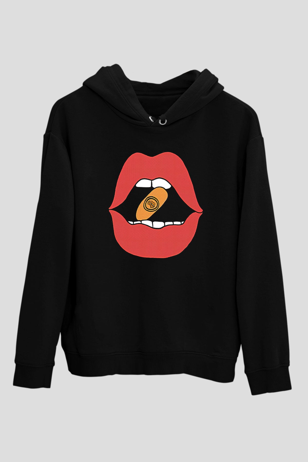 Bitcoin Baskılı Unisex Siyah Hoodie