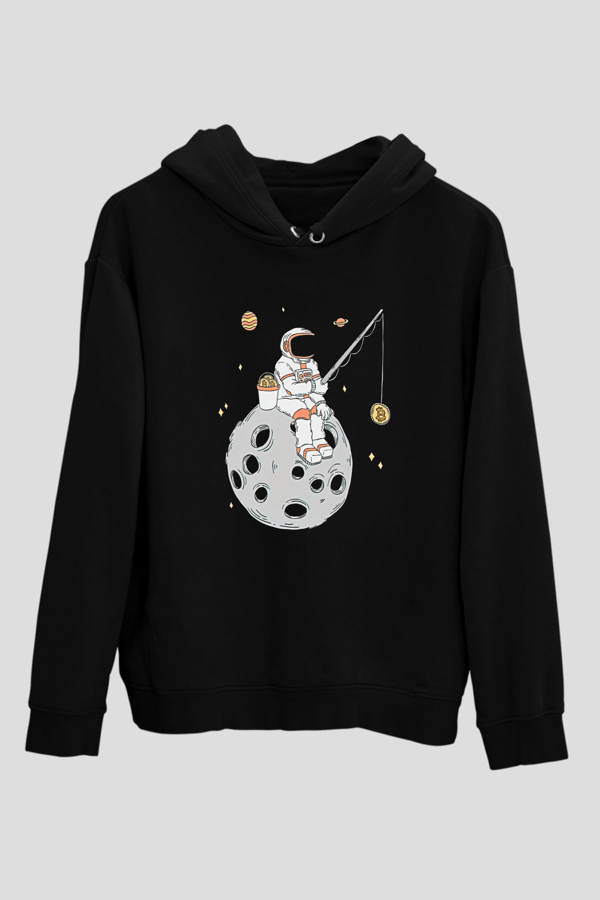 Bitcoin Baskılı Unisex Siyah Hoodie