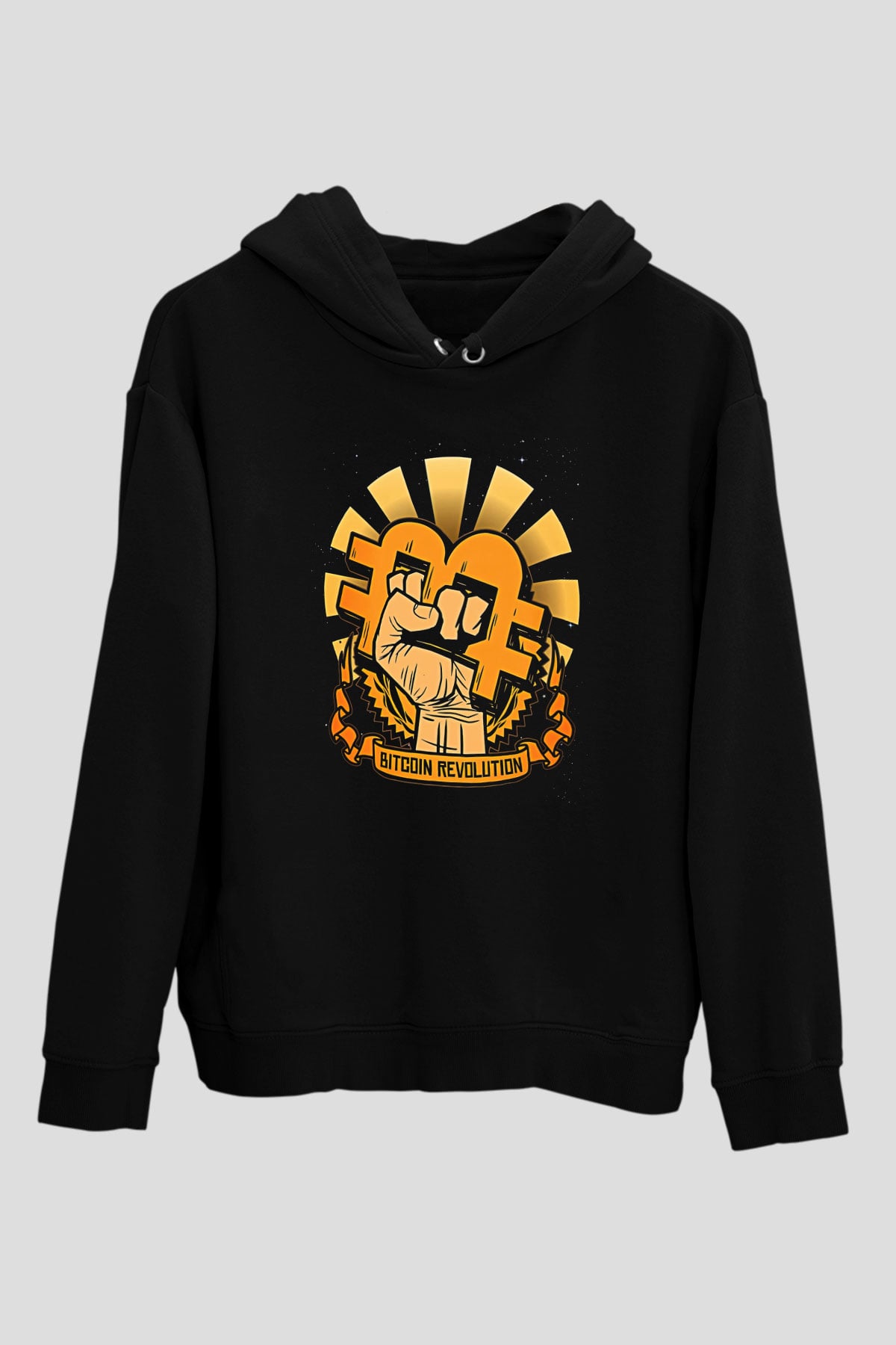Bitcoin Baskılı Unisex Siyah Hoodie