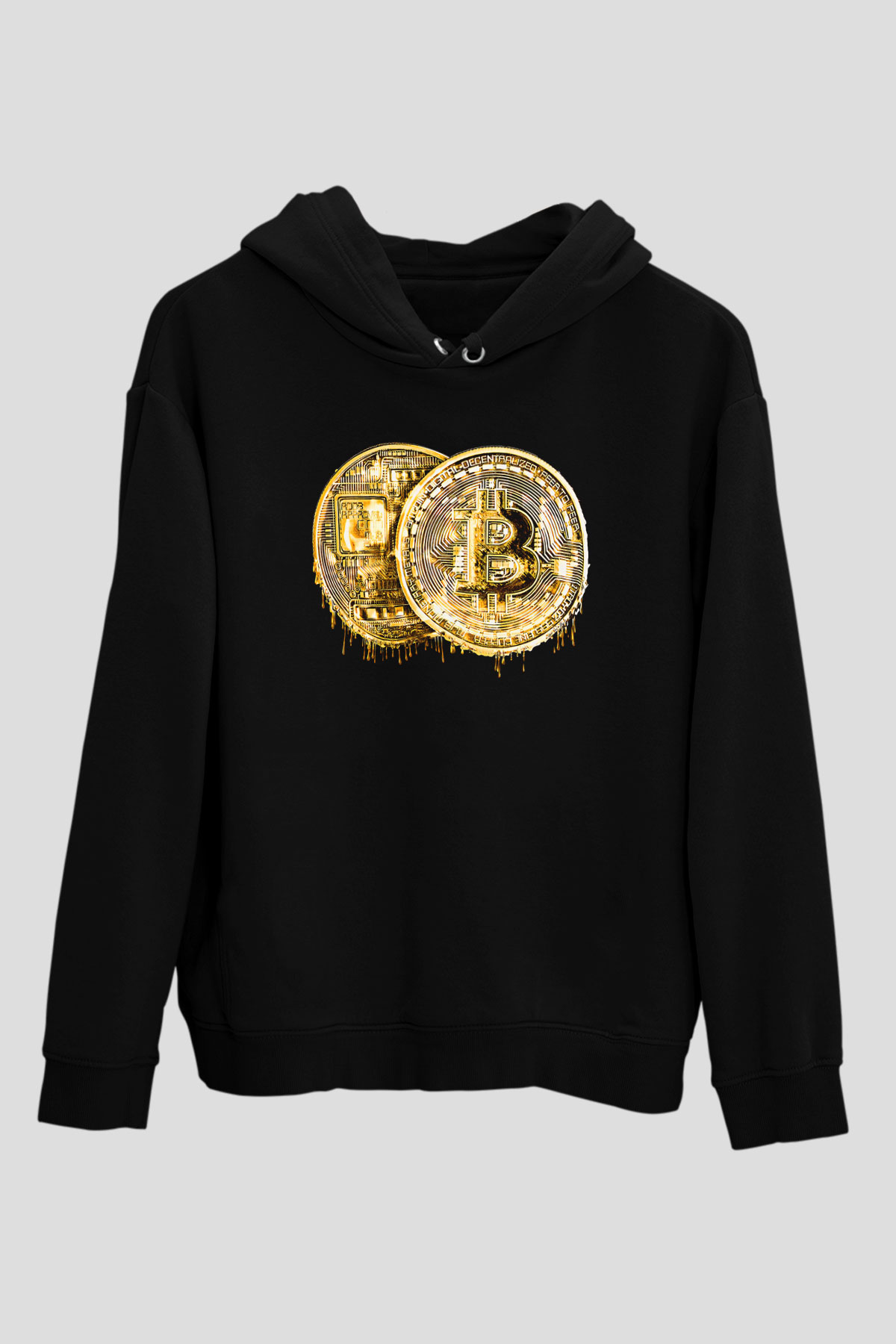 Bitcoin Baskılı Unisex Siyah Hoodie