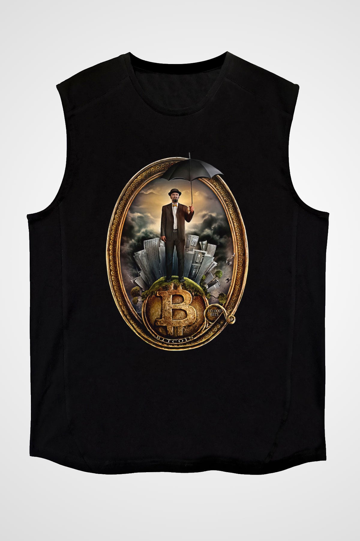 Bitcoin Baskılı Unisex Siyah Kolsuz Tişört - Tshirt