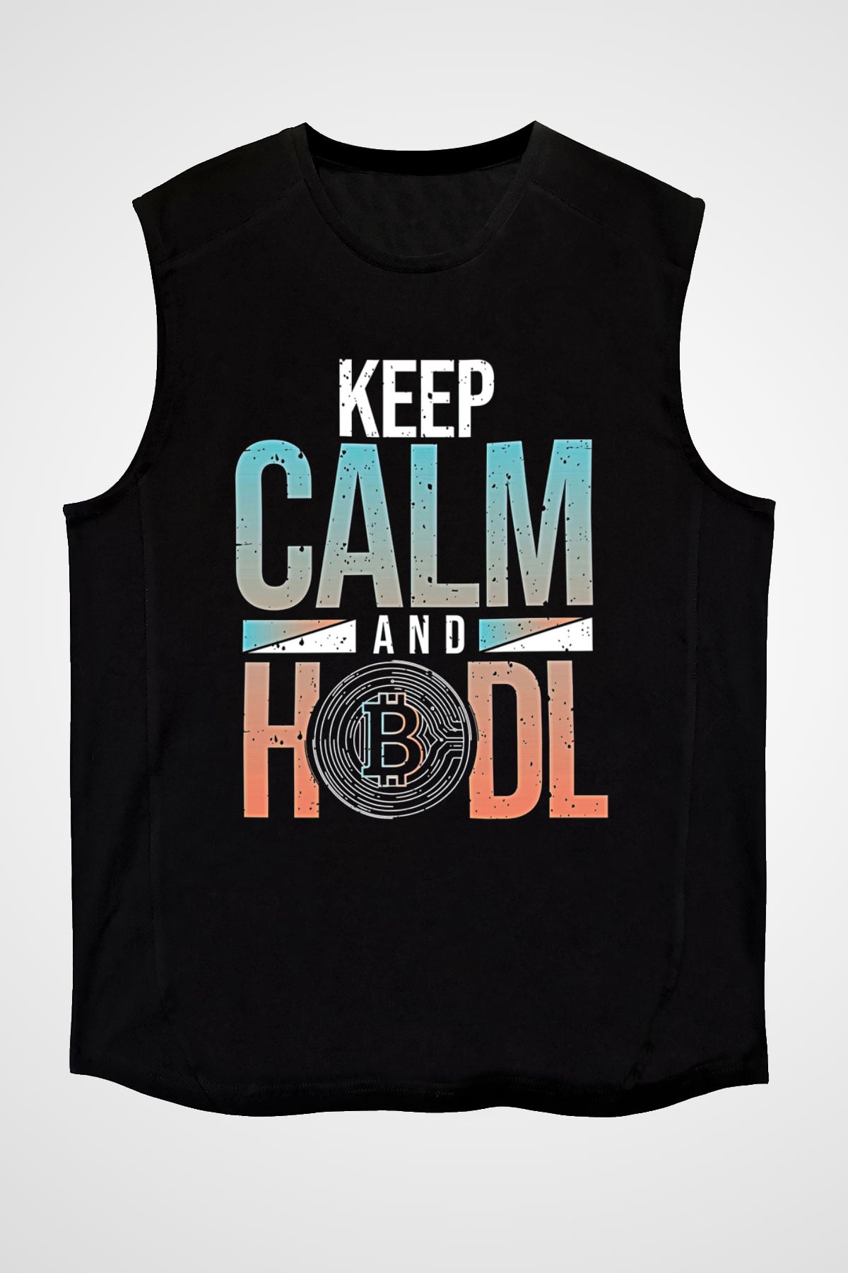 Bitcoin Baskılı Unisex Siyah Kolsuz Tişört - Tshirt