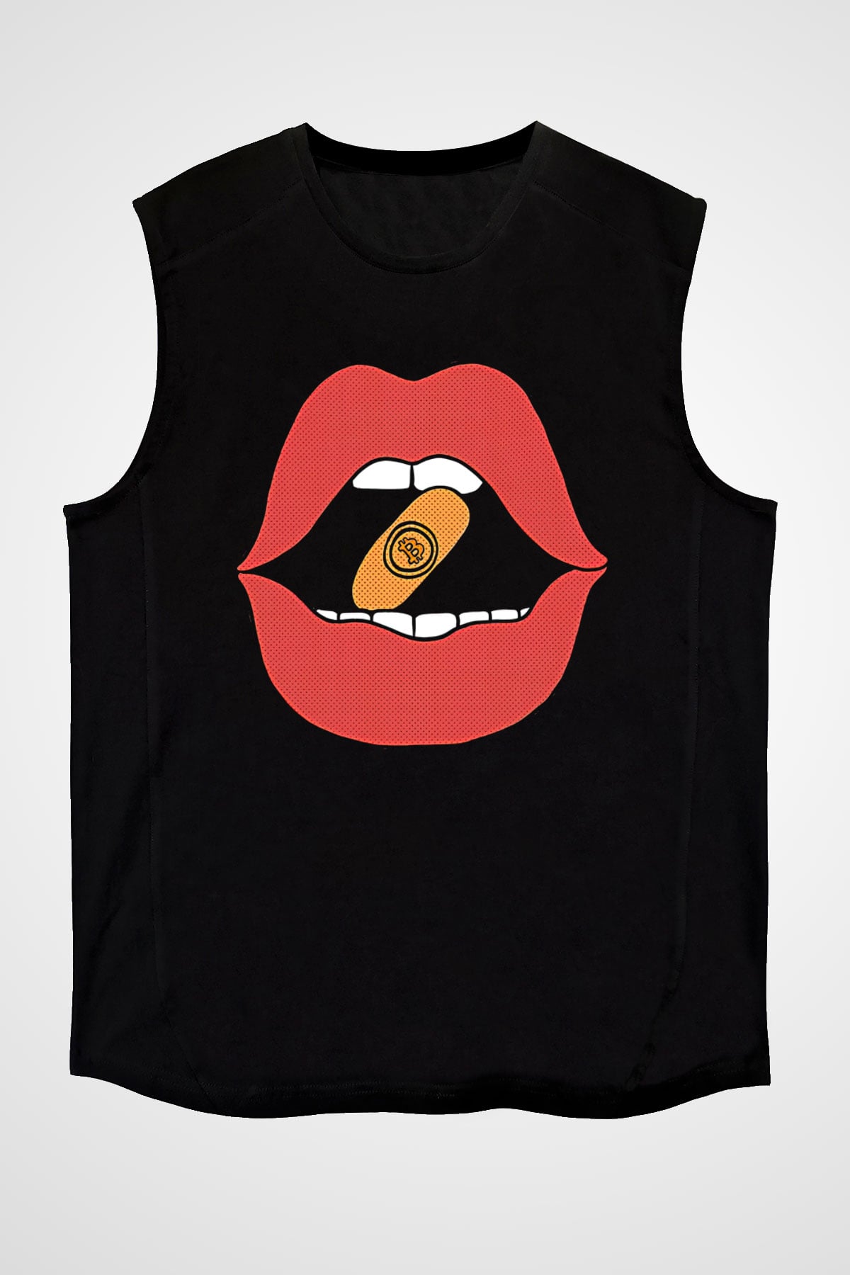 Bitcoin Baskılı Unisex Siyah Kolsuz Tişört - Tshirt