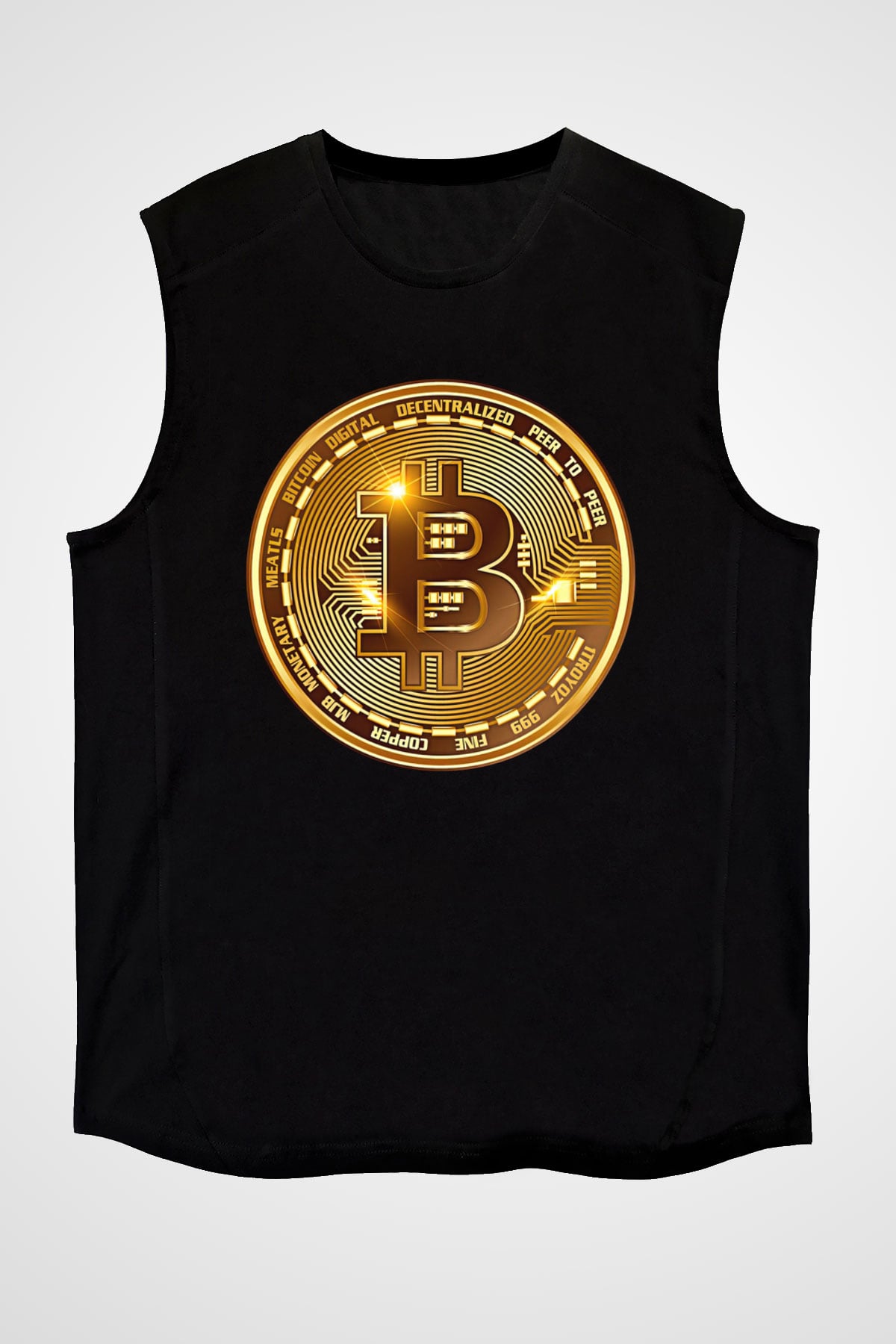 Bitcoin Baskılı Unisex Siyah Kolsuz Tişört - Tshirt