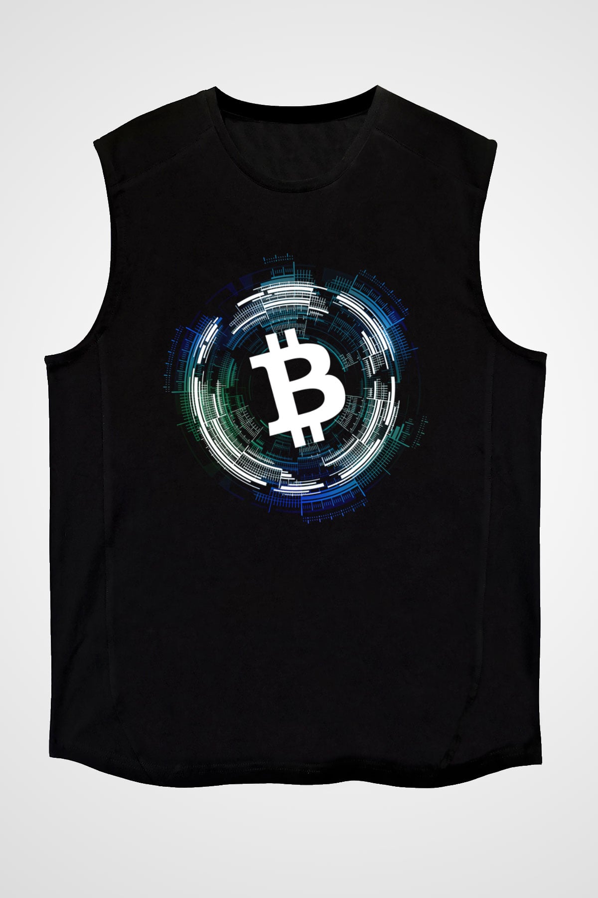 Bitcoin Baskılı Unisex Siyah Kolsuz Tişört - Tshirt