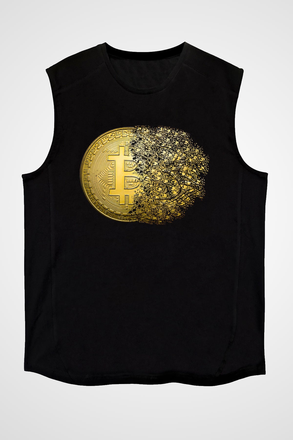 Bitcoin Baskılı Unisex Siyah Kolsuz Tişört - Tshirt