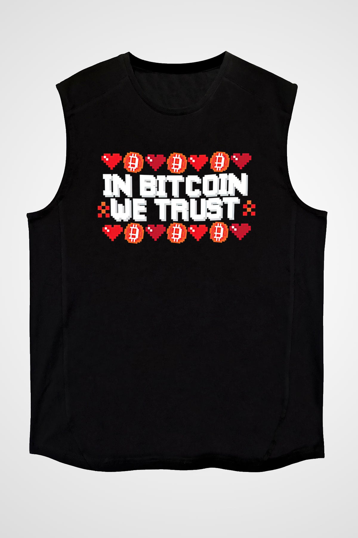 Bitcoin Baskılı Unisex Siyah Kolsuz Tişört - Tshirt