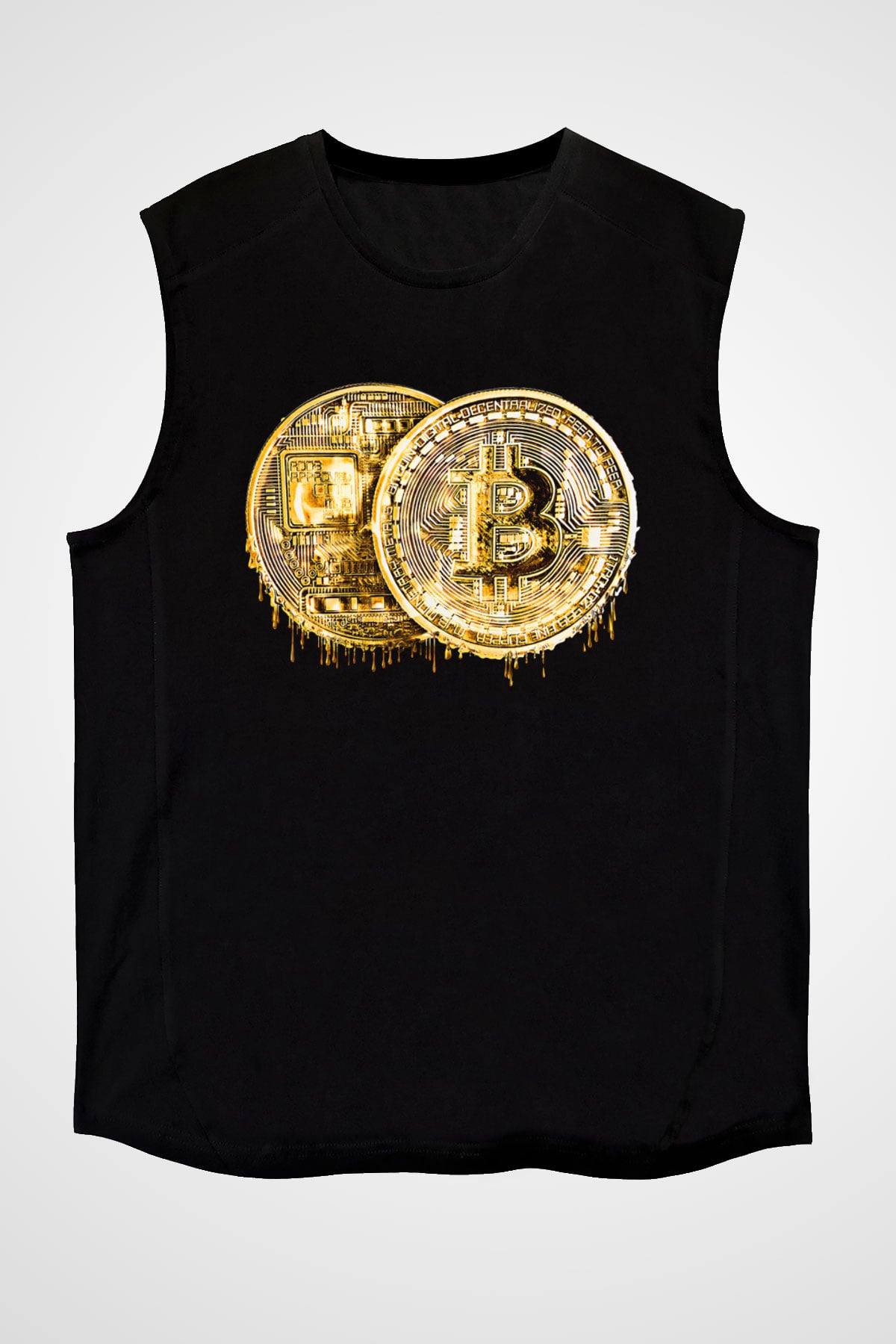Bitcoin Baskılı Unisex Siyah Kolsuz Tişört - Tshirt
