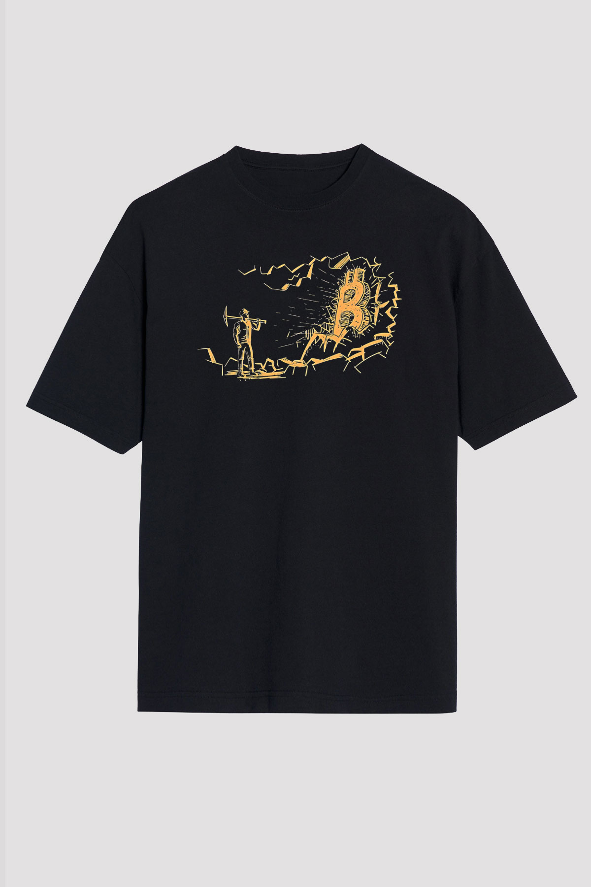 Bitcoin Baskılı Unisex Siyah Oversize Tişört - Tshirt