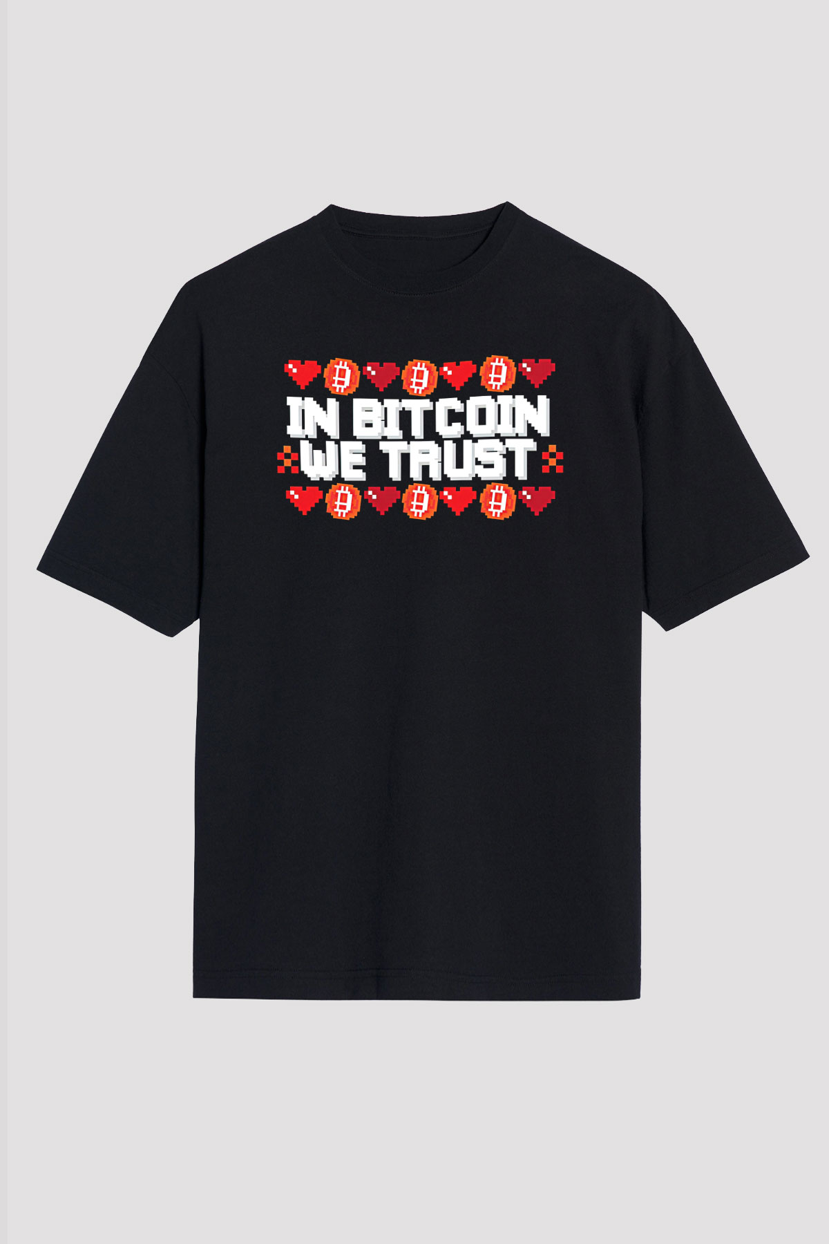 Bitcoin Baskılı Unisex Siyah Oversize Tişört - Tshirt