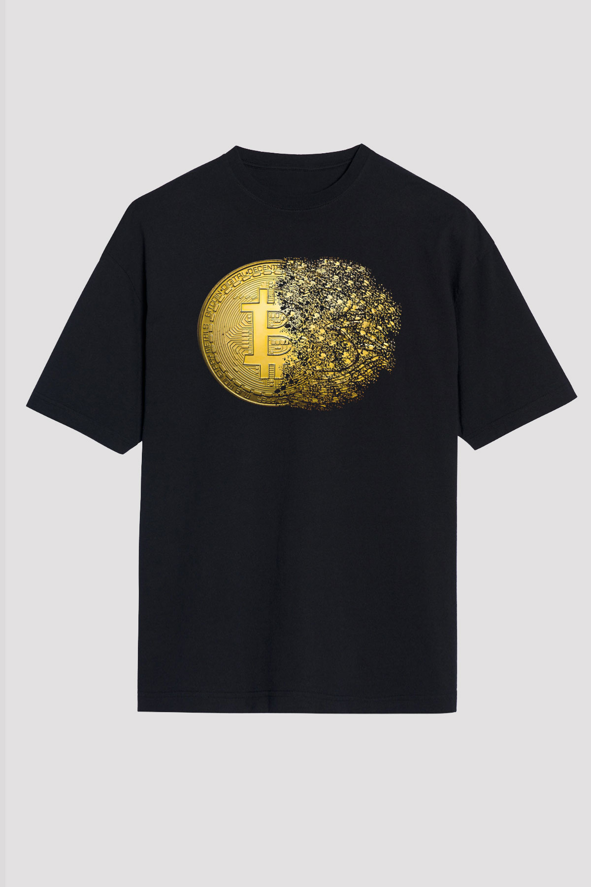 Bitcoin Baskılı Unisex Siyah Oversize Tişört - Tshirt