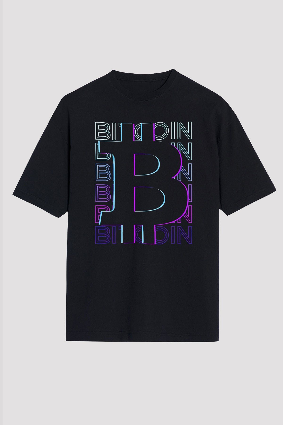 Bitcoin Baskılı Unisex Siyah Oversize Tişört - Tshirt