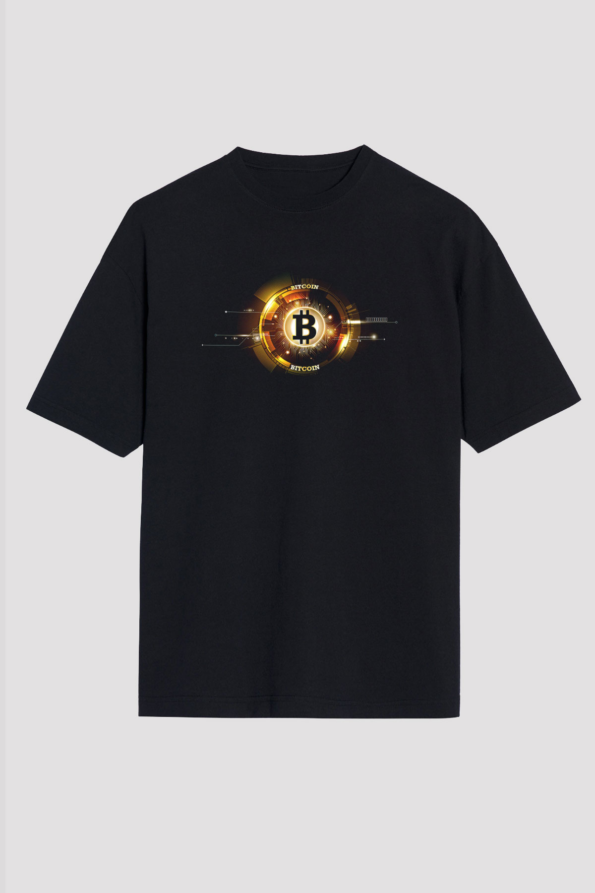 Bitcoin Baskılı Unisex Siyah Oversize Tişört - Tshirt