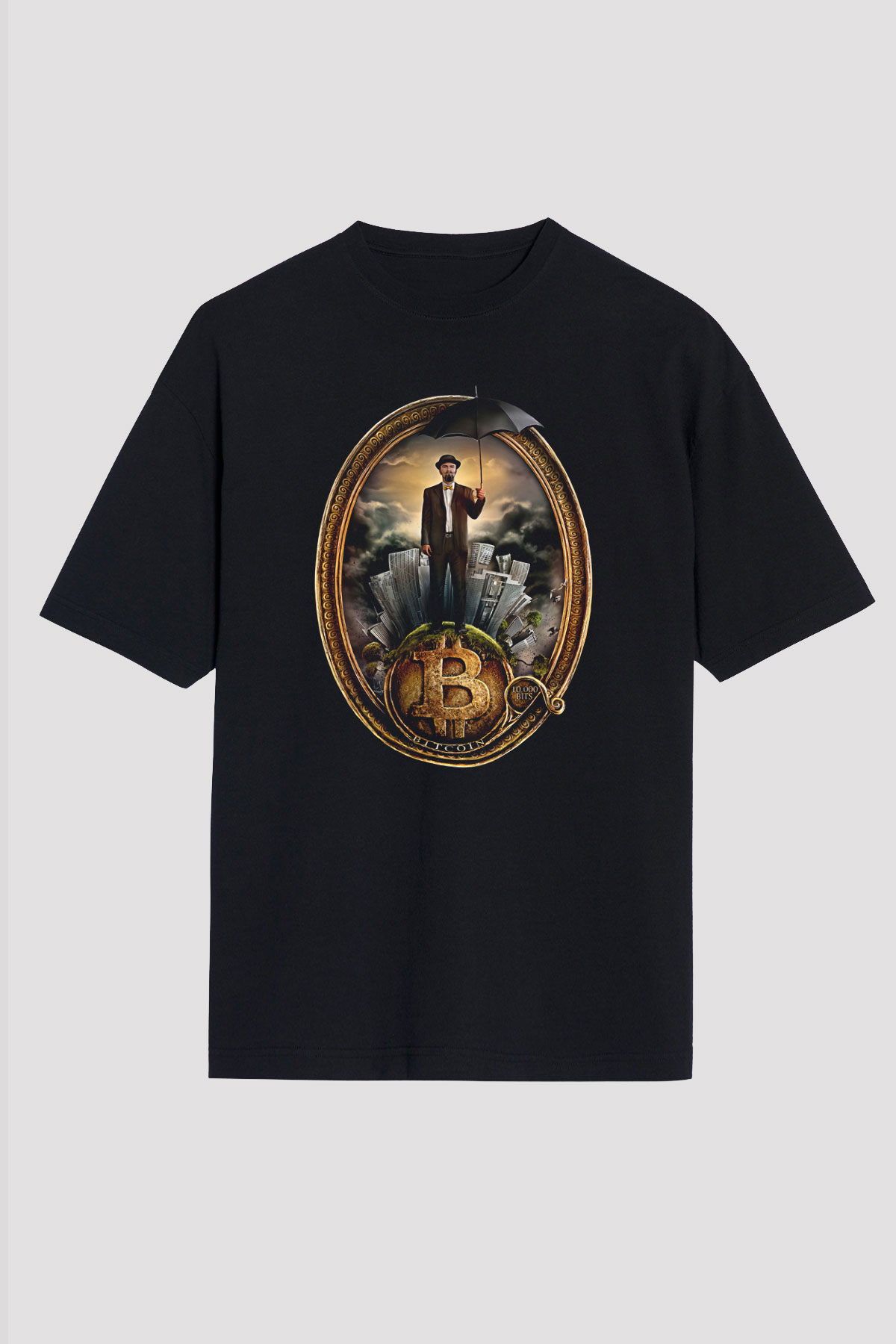 Bitcoin Baskılı Unisex Siyah Oversize Tişört - Tshirt
