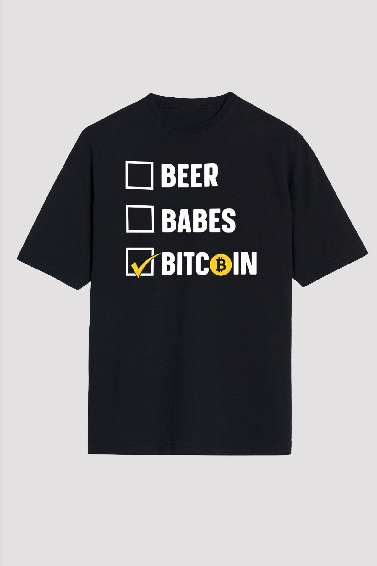 Bitcoin Baskılı Unisex Siyah Oversize Tişört - Tshirt